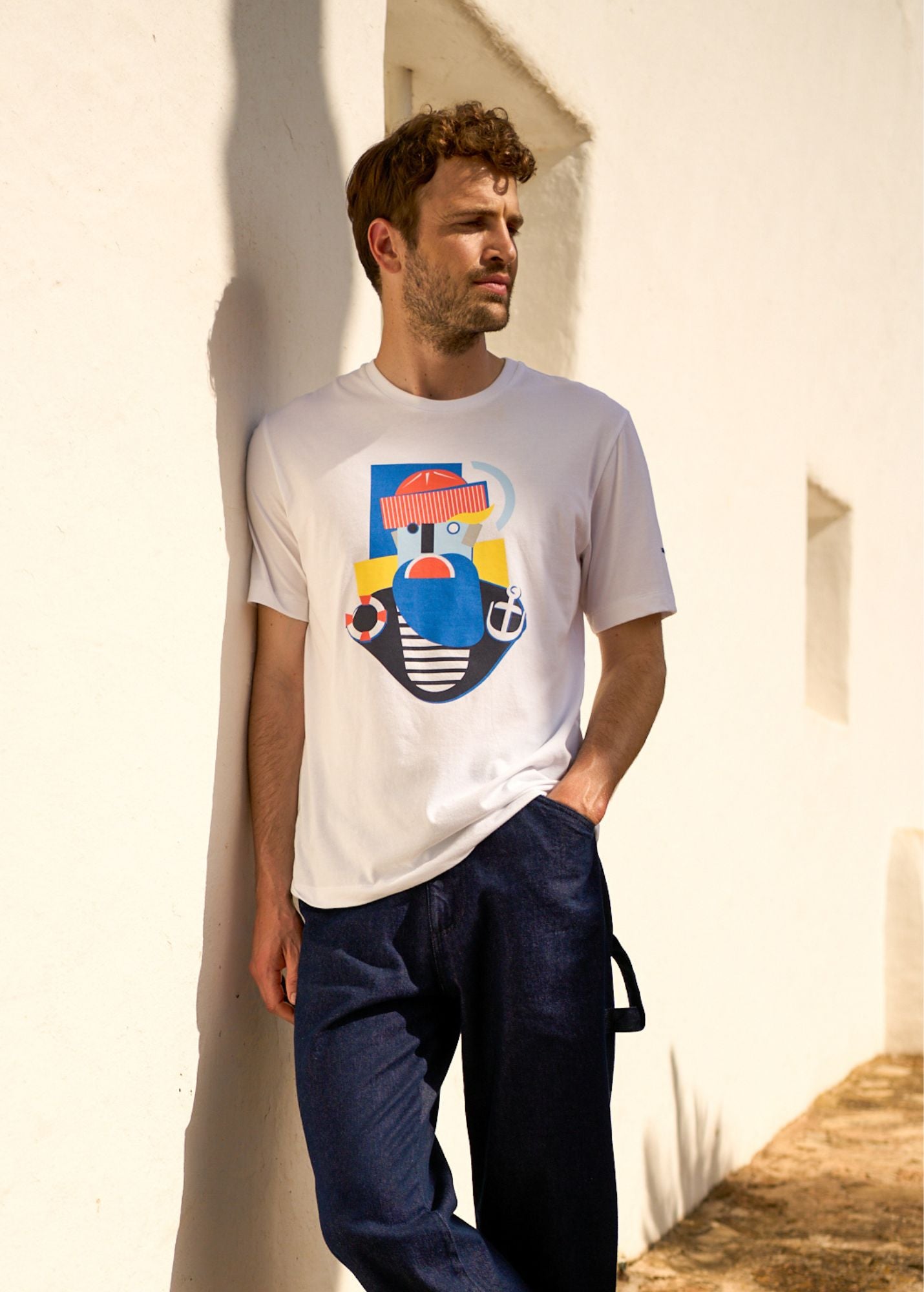 Premium Men's Graphic Tee with Sailor Motif | 100% Pima Cotton T-Shirt (White/Multicolor) - Casual Wear, Street Style & Summer Outfits