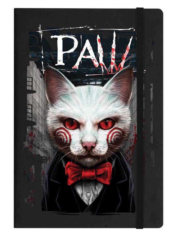 Horror Film SAW (PAW) Themed Black Cat A5 Hard Cover Lined Notebook - Perfect for Horror Fans, Journaling & Gift Giving