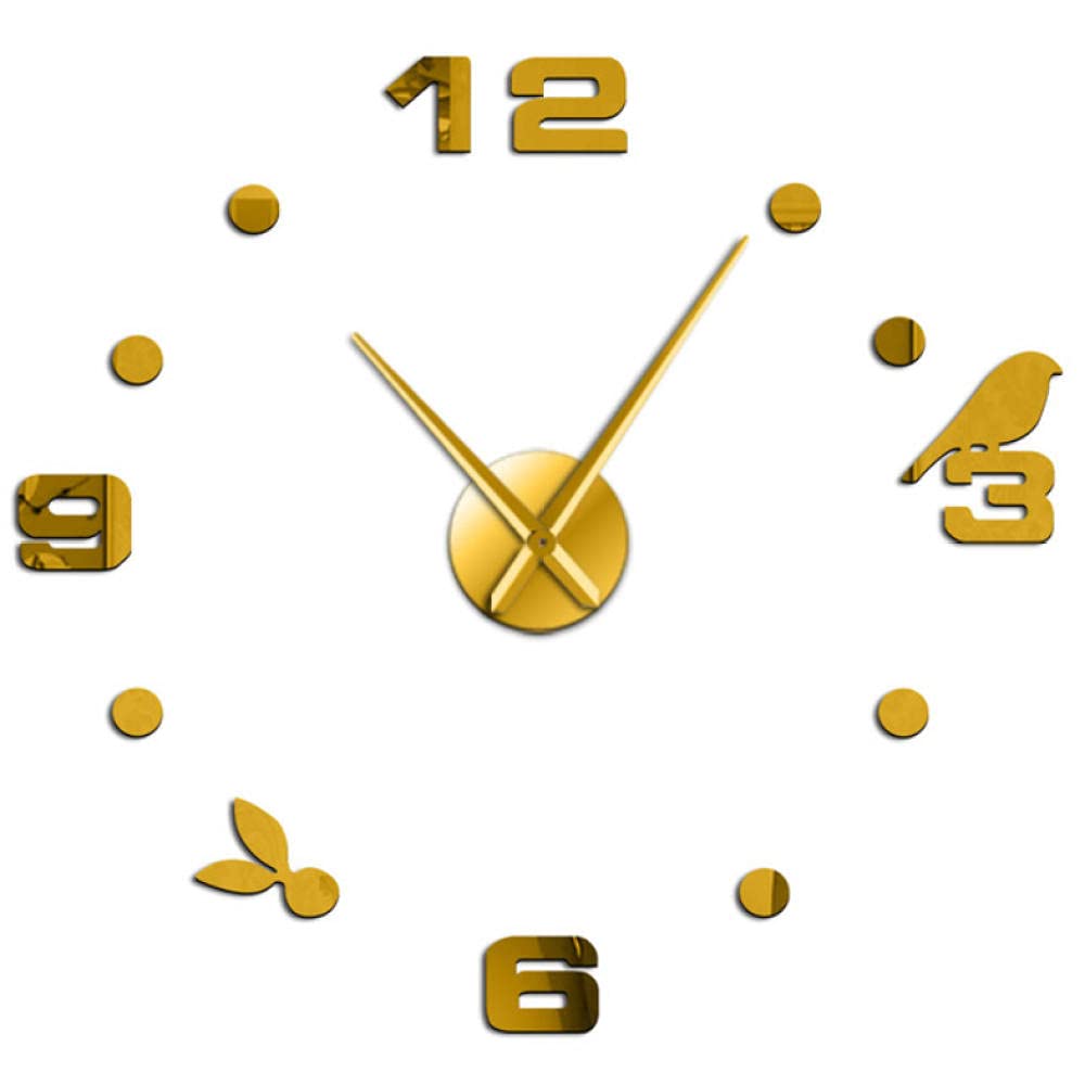 47-inch DIY Frameless Wall Clock - Decorative 3D Acrylic Mirror Clock with Bird Design & Self-Adhesive Backing | Perfect for Living Room, Bedroom, Office Decor