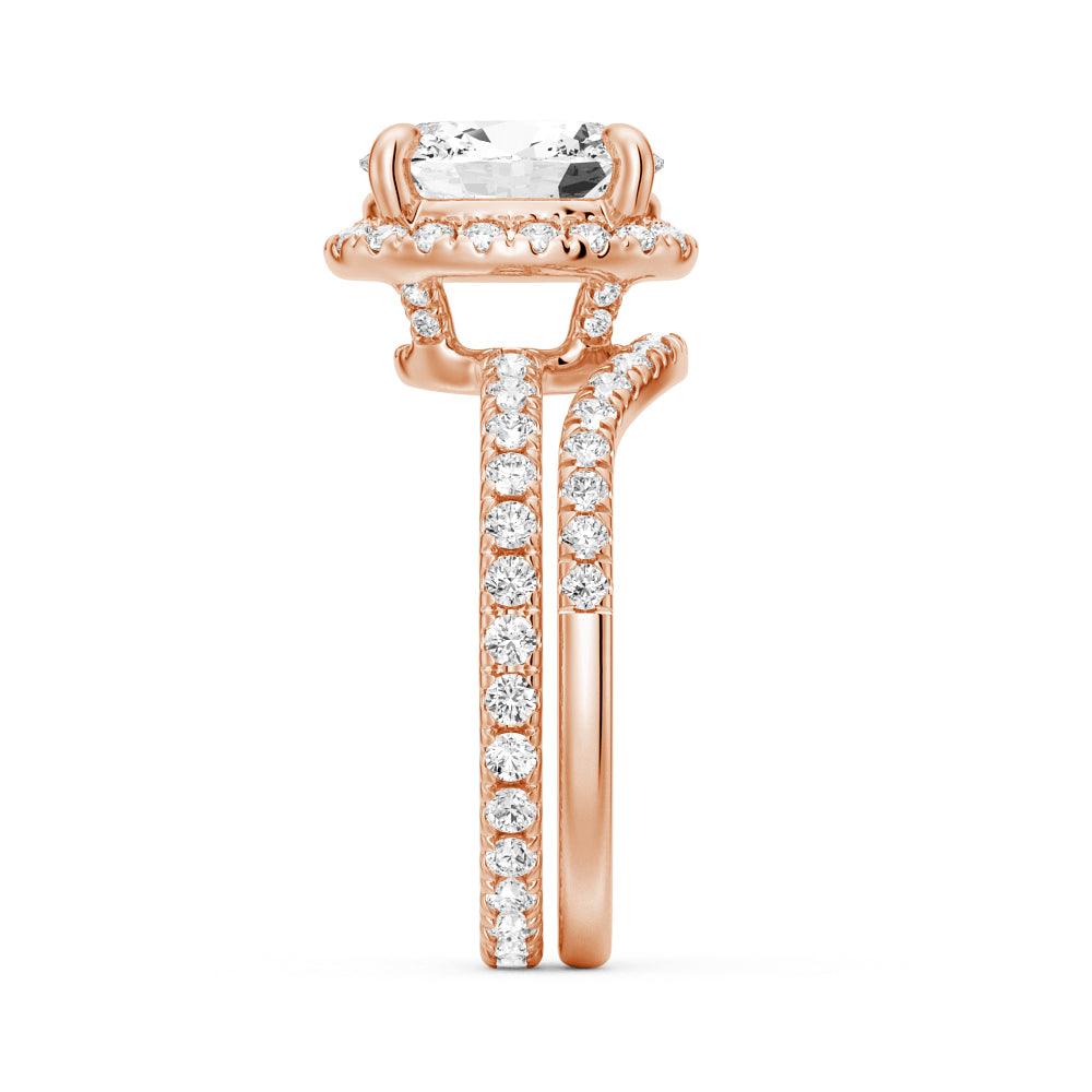 Oval Cut Micropavé Halo Moissanite Engagement Ring with Diamond Eternity Band - Perfect for Proposals, Weddings & Anniversary Gifts