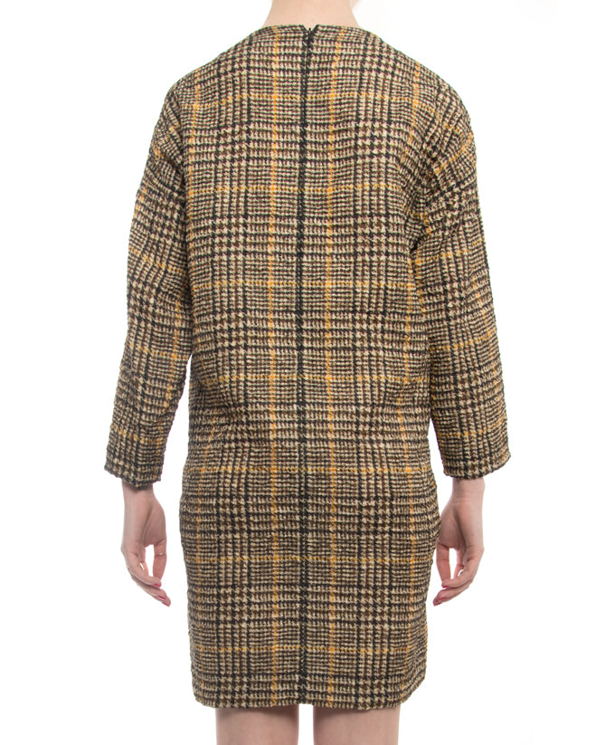 Celine Yellow and Brown Houndstooth Shift Dress Size M | Elegant Women's Office Wear & Cocktail Party Dress