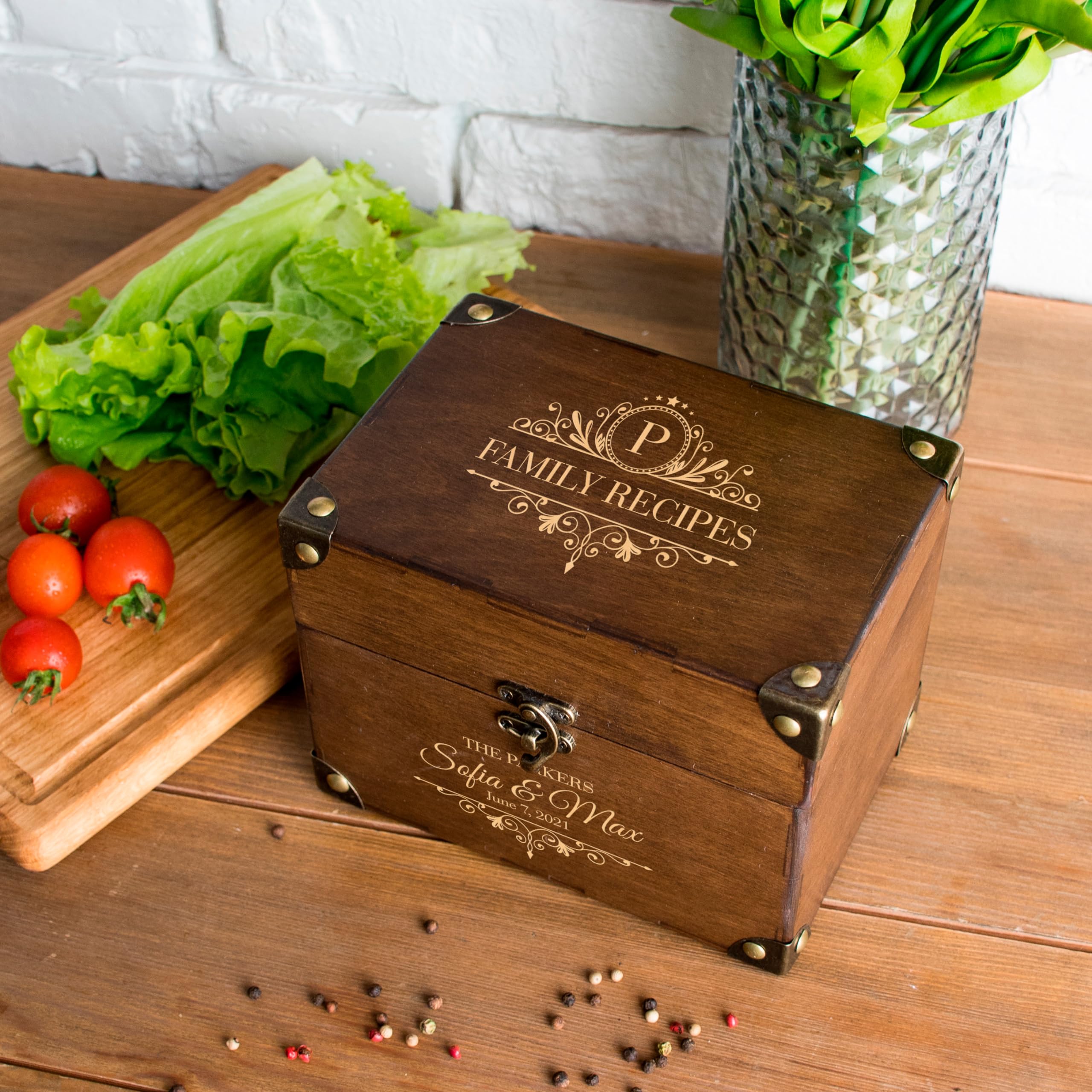 Personalized Wooden Recipe Box for Wedding & Bridal Shower - Custom Recipe Card Organizer with 9 Dividers & Blank Cards - Unique Housewarming & Christmas Gift for Couples - Perfect for Kitchen Organization, Recipe Storage & Family Cooking Memories