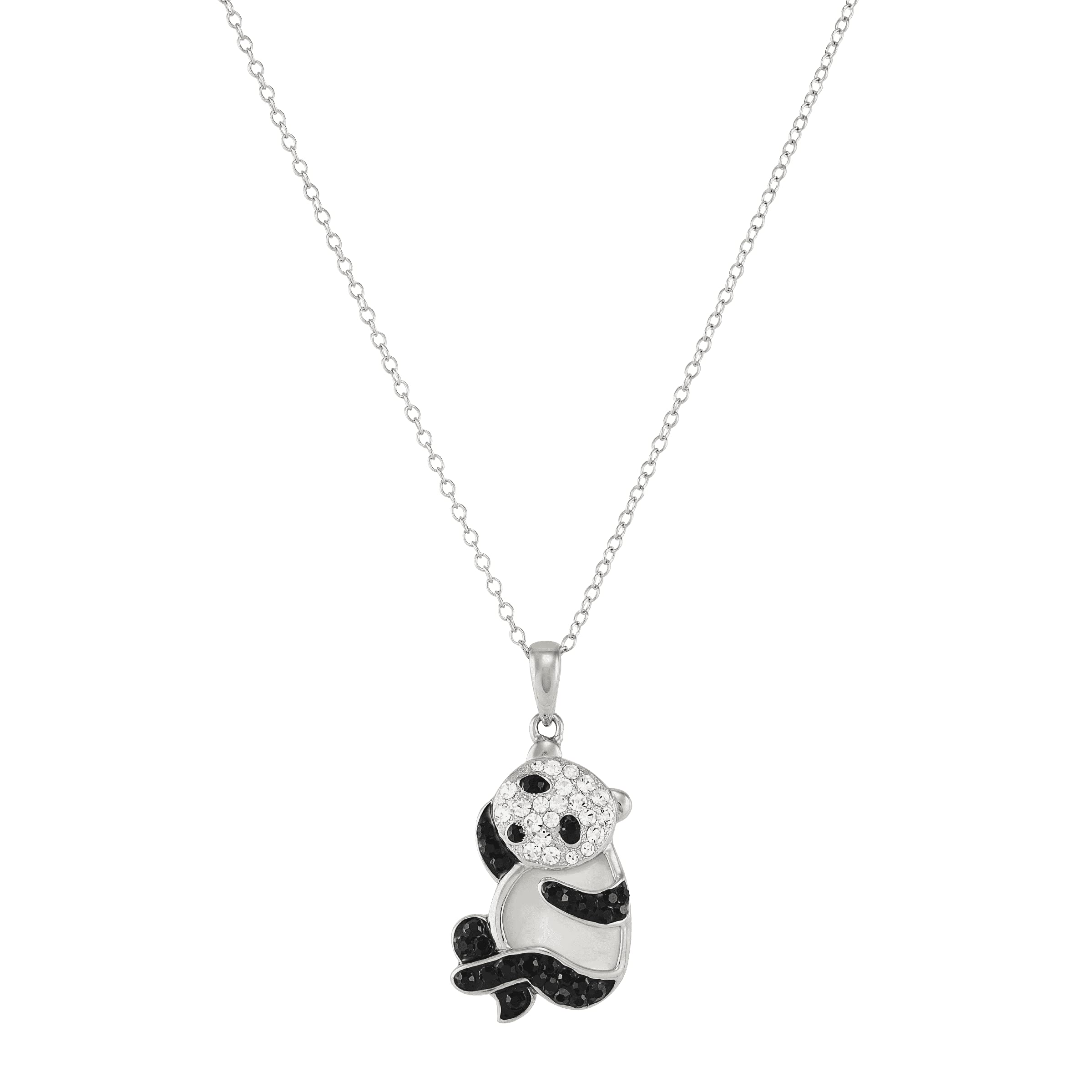 Sterling Silver Panda Necklace with Crystals for Gifts