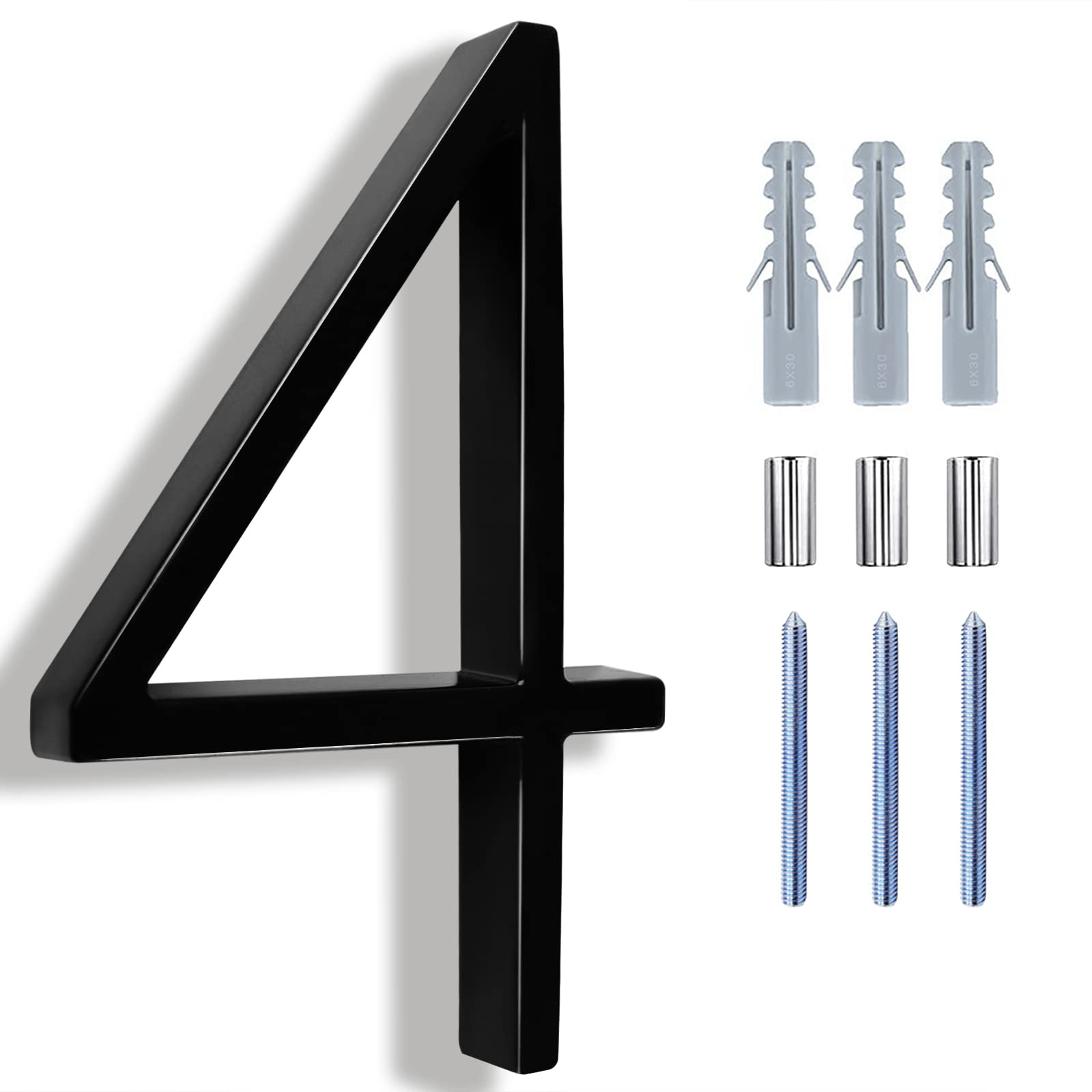 5 Inch Modern Metal Floating House Numbers for Outside - Durable Address Plaque for Front Door, Mailbox & Porch - Number 4 (Weatherproof & Easy to Install) - Perfect for Home, Office & Apartment Identification