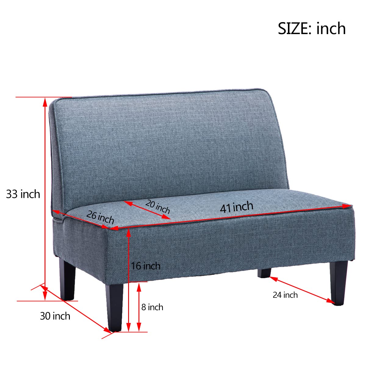 Yongqiang Upholstered Armless Loveseat Settee - Modern Small Sofa Couch with Pattern Fabric for Living Room, Bedroom & Dining Room | Perfect for Small Spaces, Reading Nooks & Cozy Seating