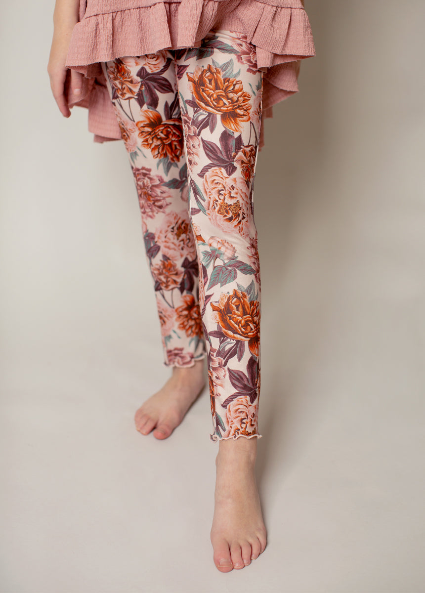 Victoria Women's High Waisted Leggings - Blush Floral Print Yoga Pants for Workout, Running & Lounge Wear