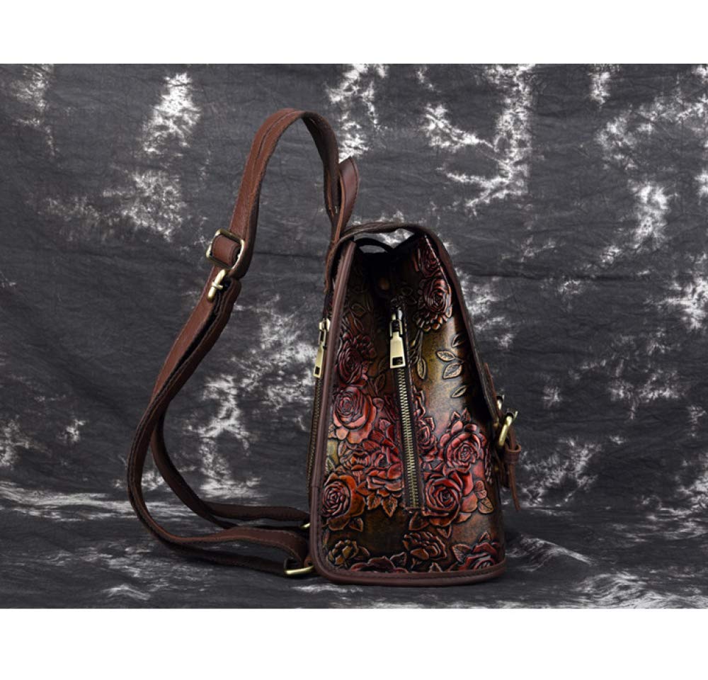 Vintage Leather Backpack for Women - Embossed & Polished College Backpack, Casual Ladies Bag (26×13×23cm) - Perfect for School, Travel & Everyday Use
