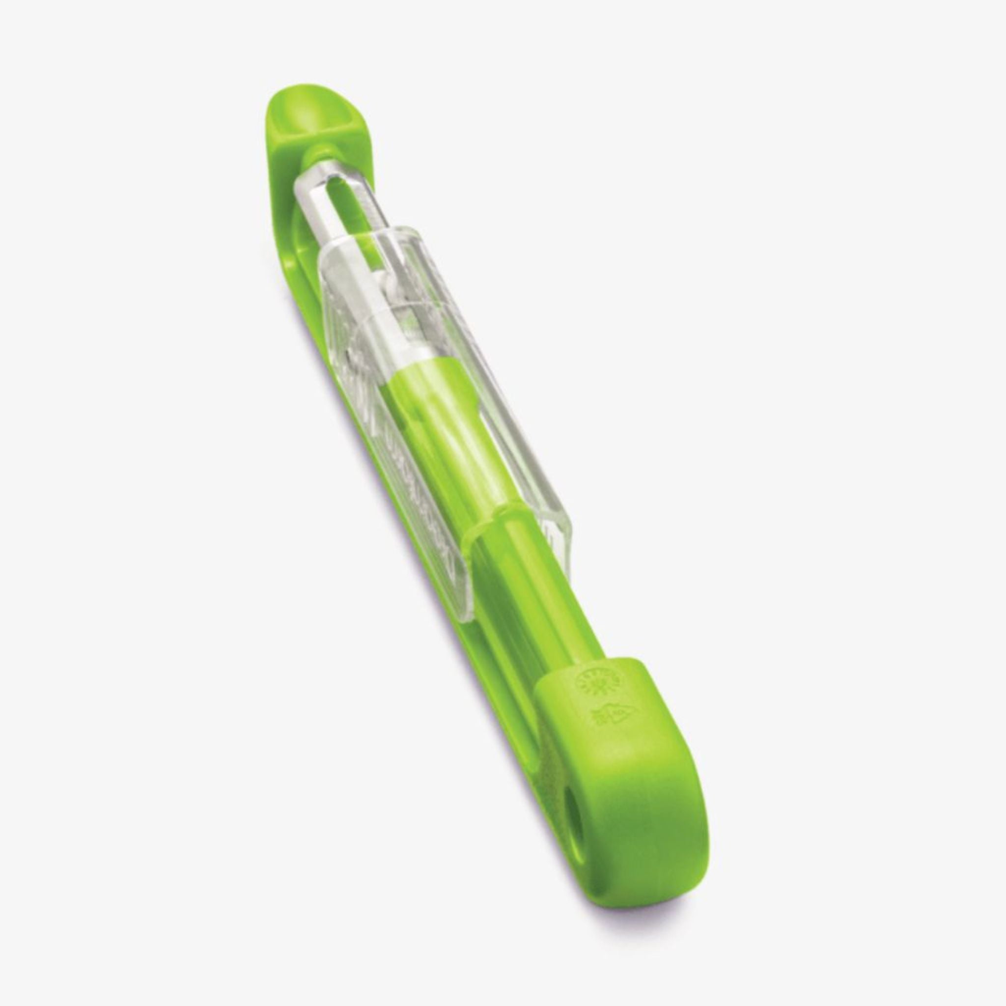DreamFarm Stainless Steel Nylon Peeler with Sharpener - Green Vegetable Fruit Peeler - Ergonomic Kitchen Tool for Easy Peeling of Potatoes, Carrots & Apples (SH DFSH4434 GR)