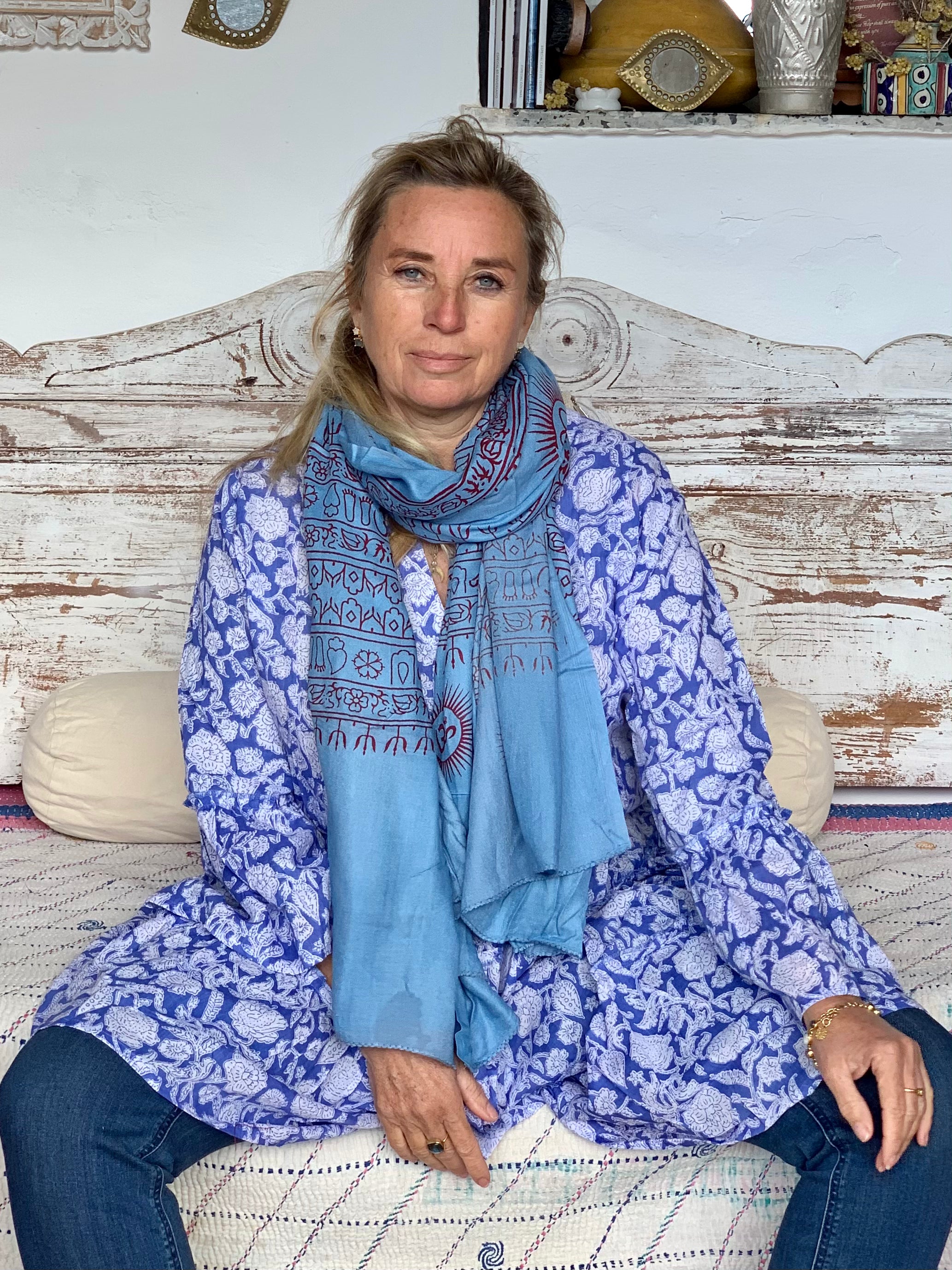 Large Size Om Sarong Pareo Shawl - Ocean Blue Beach Cover Up for Women, Perfect for Swimming, Vacation, and Summer Outfits