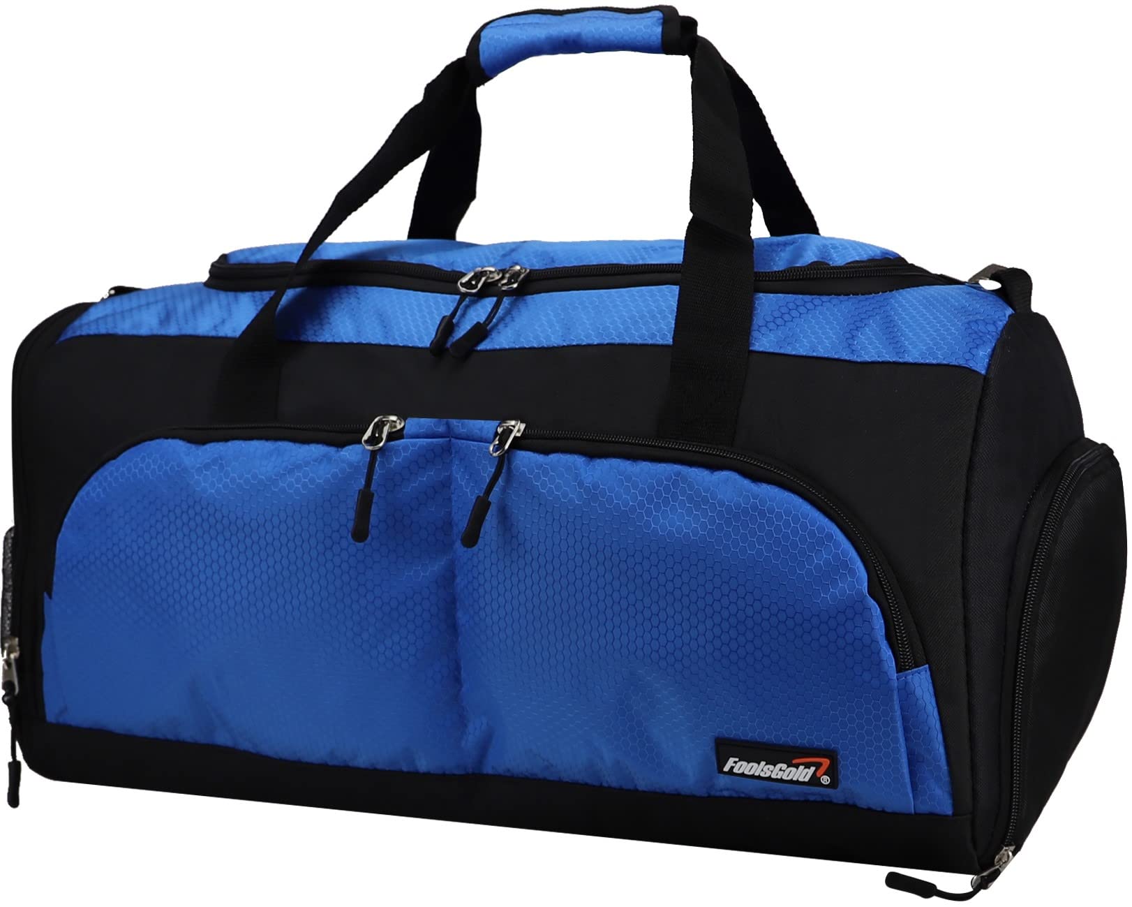 FoolsGold Large Sports Holdall Duffel Bag - Waterproof Gym Bag for Men & Women - Perfect for Travel, Workout, Sports Gear Storage (Black/Blue)