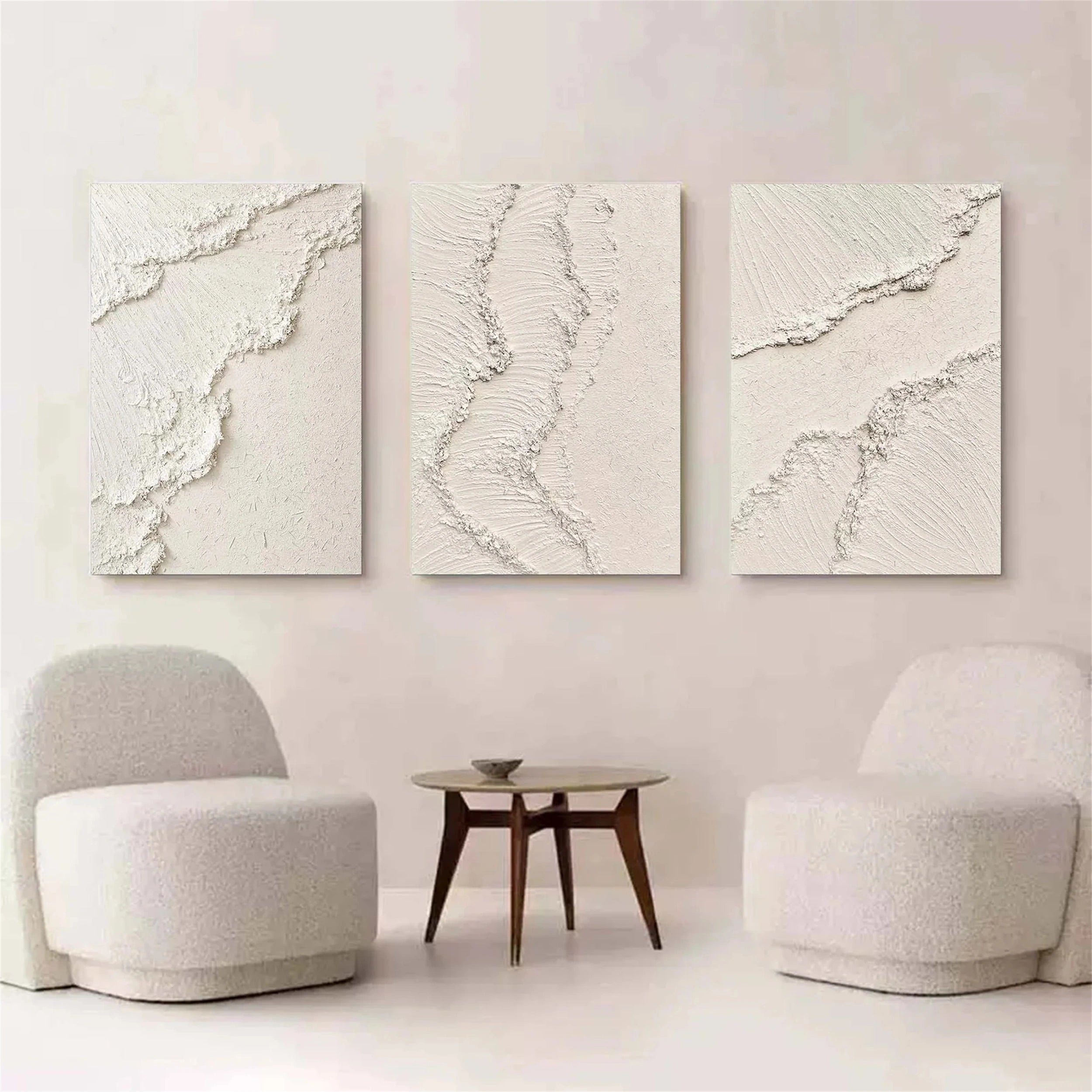 Abstract Beige & Brown Wall Art Set of 3 - Modern Canvas Paintings for Living Room, Bedroom & Office Decor #BB097