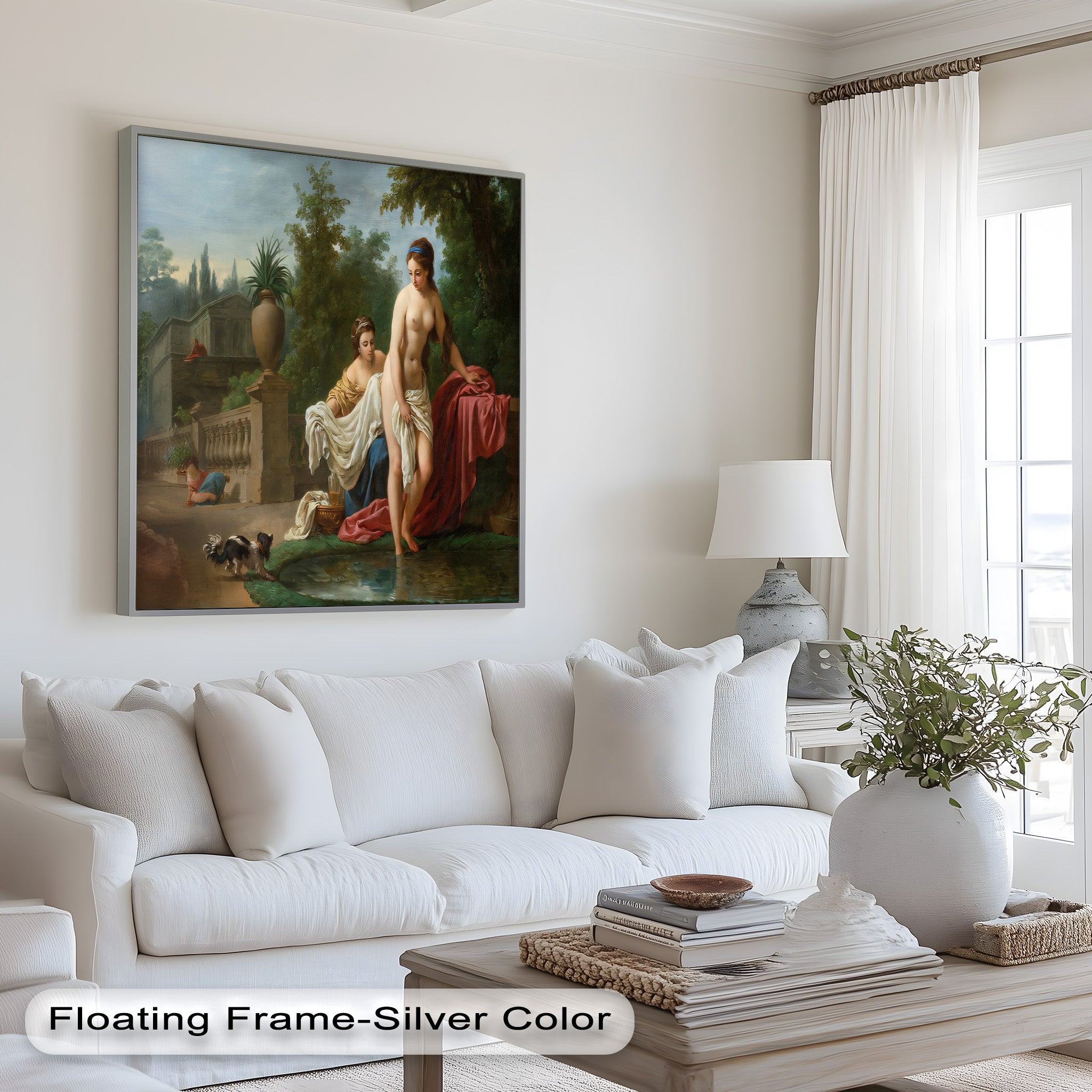 Neoclassical Elegance Oil Painting - Garden Bathing Scene Artwork for Home Decor & Living Room Wall Art