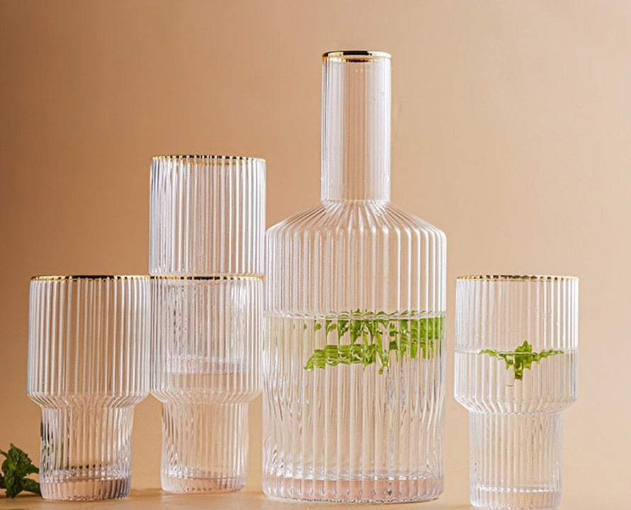 Jules Ripple Carafe and Glass Set - Elegant Water Pitcher with Matching Drinking Glasses for Home, Dining, and Entertaining | Perfect for Iced Tea, Lemonade, and Cocktails