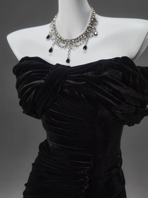 Elegant Black Mermaid Off-the-Shoulder Velvet Long Prom Dress J6759 - Perfect for Homecoming, Evening Gala & Formal Events