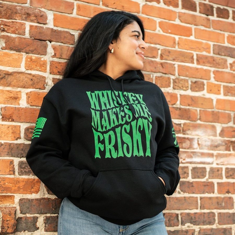Women's Whiskey Makes Me Frisky Hoodie - Black | Soft & Cozy Pullover Sweatshirt for Casual Wear, Parties & Gifts