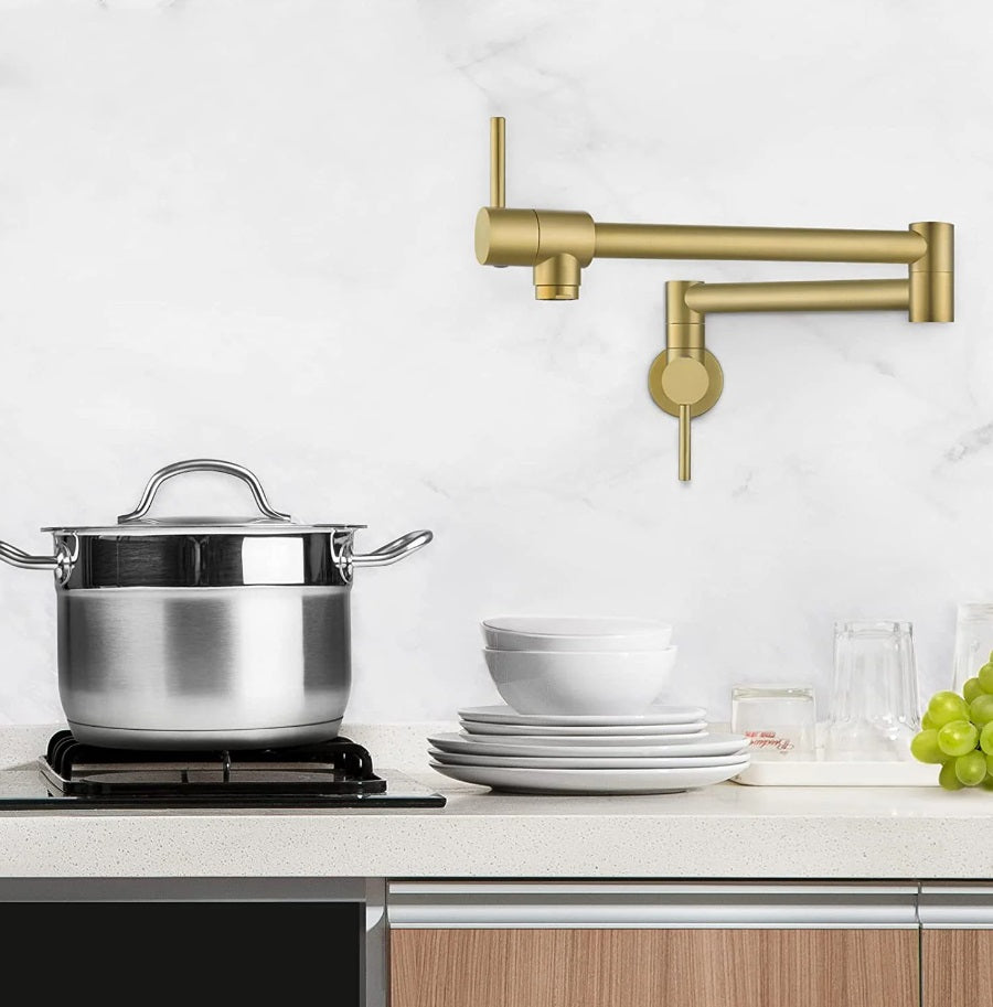 KODAEN F22104 Wall Mount Kitchen Pot Filler Faucet - Hot & Cold Water Swivel Spout for Easy Cooking & Filling Pots (Brushed Nickel) - Perfect for Home Chefs & Busy Kitchens
