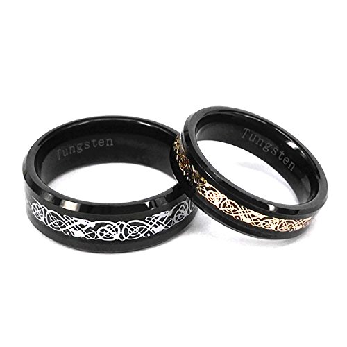 **Tungsten Carbide 14K Gold & Silver Plated Dragon Celtic Wedding Ring Set for Men & Women – 2-Piece Band for Engagement, Anniversary, and Couple Jewelry Gifts**