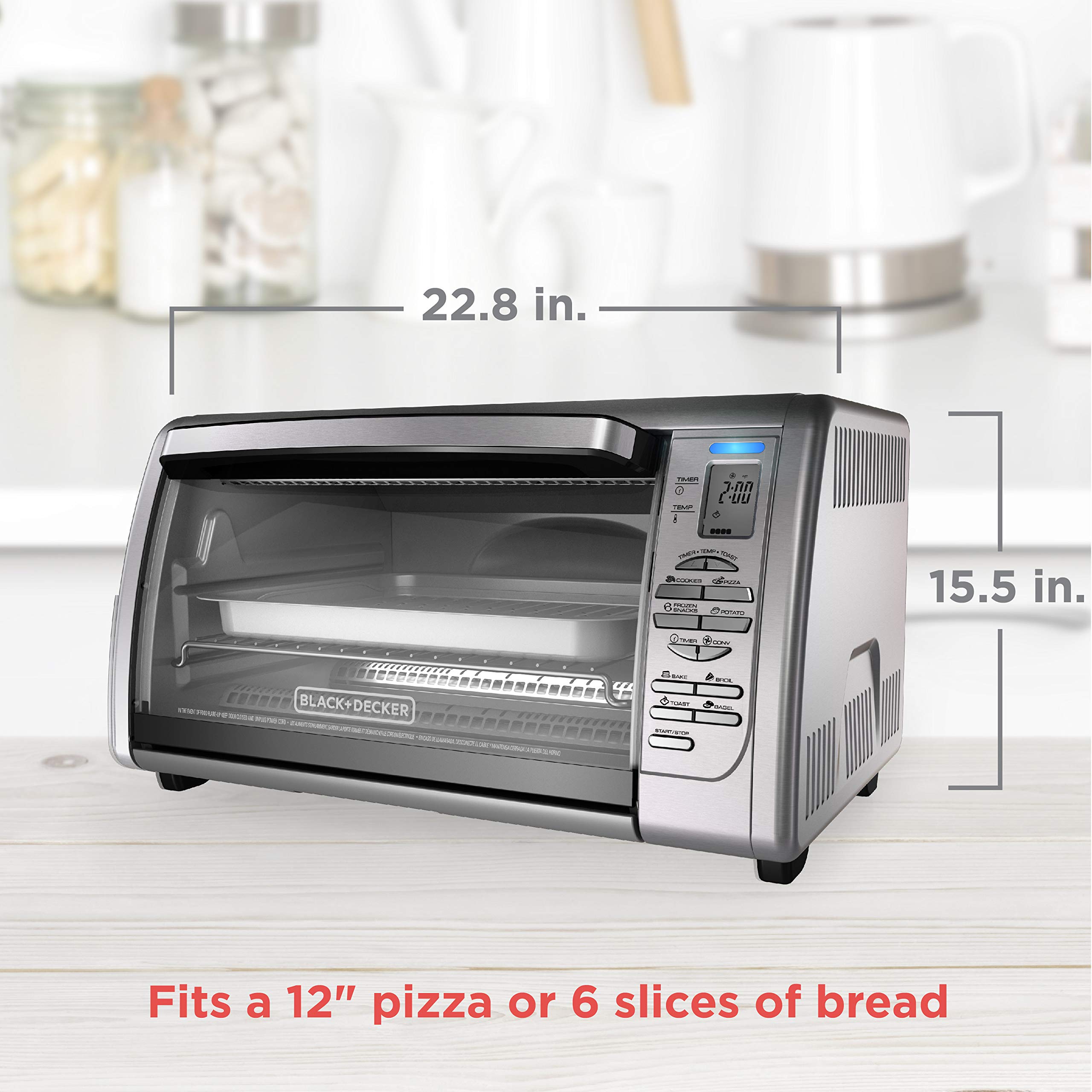 Black+Decker Countertop Convection Toaster Oven with 8 One-Touch Cooking Functions, Stainless Steel Design - Perfect for Baking, Broiling, Toasting & Reheating in Small Kitchens, Dorms or Offices
