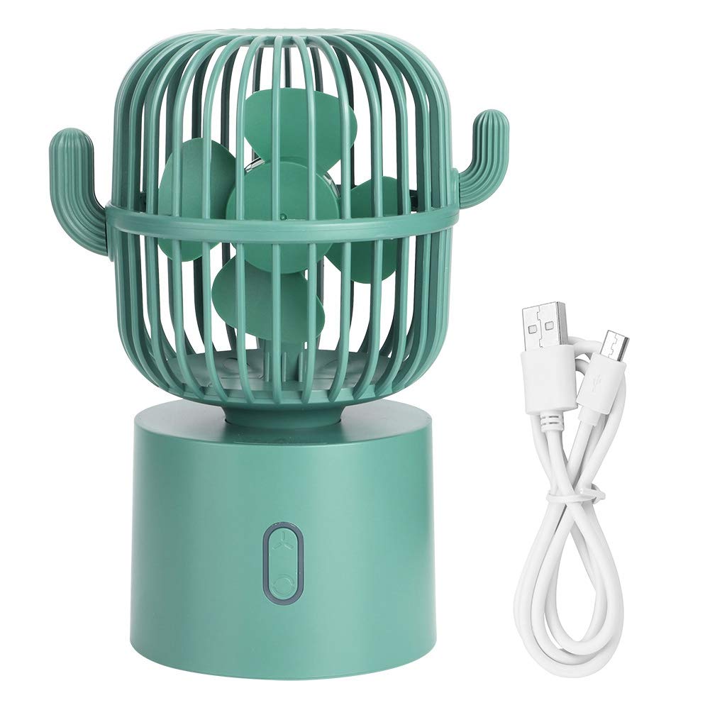 USB Desk Fan - 3 Speed Adjustable, Portable Mini Cactus Desktop Fan with Wide-Angle Oscillation & Dual Charging | Perfect for Home Office, Car, Workstation & Decorative Cooling (Green)