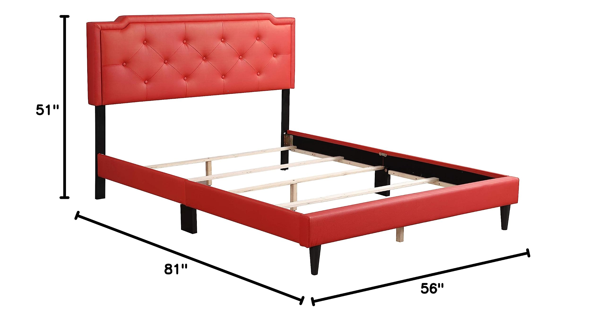 Glory Furniture Deb Faux Leather Upholstered Full Size Bed Frame in Red - Modern Luxury Bedroom Furniture for Master & Guest Rooms