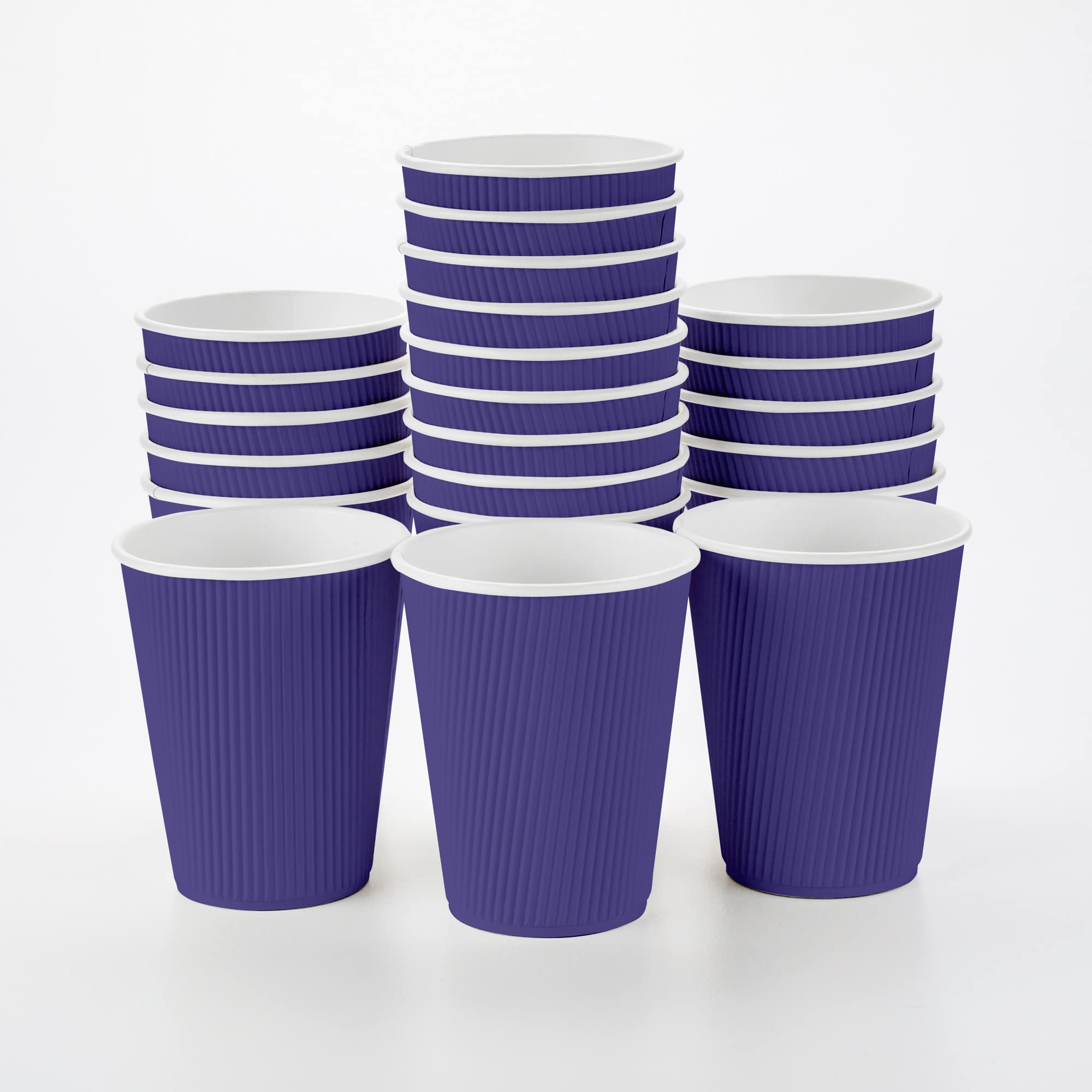 12oz Disposable Paper Coffee Cups (25 Pack) - Leakproof & Insulated Ripple Wall Hot Cups, Recyclable & Eco-Friendly, Royal Purple - Perfect for Coffee Shops, Offices, and Catering Events - Lids Sold Separately
