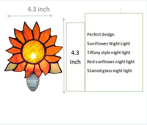 HUIMEIJU Tiffany Glass Sunflower Night Light - Plug-in Wall Night Light with Warm Orange Glow for Bedroom, Nursery, Hallway (1PC) | Perfect as Wake-Up Light, Decorative Lighting & Safe Nightlight for Kids