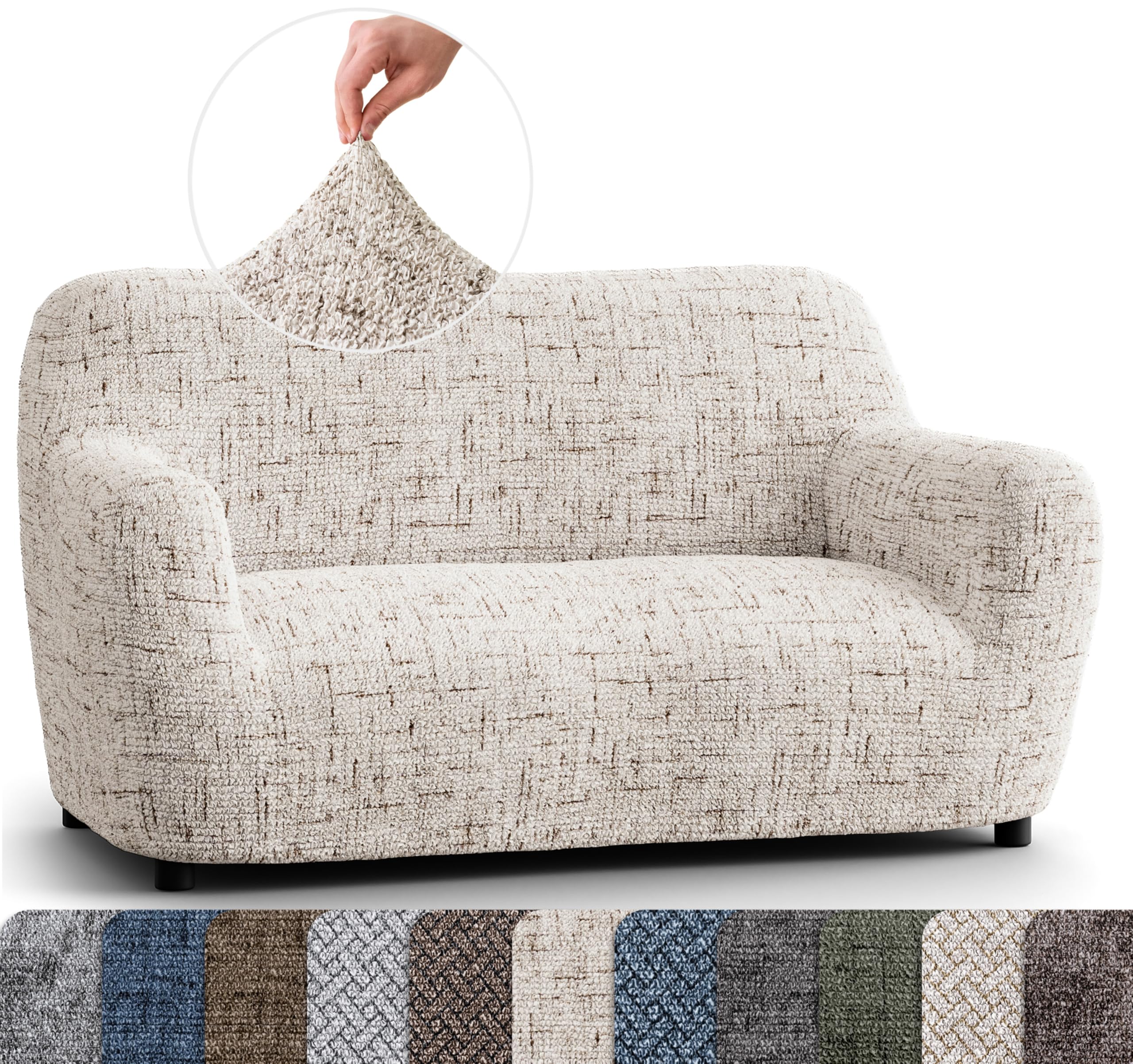 PAULATO BY GA.I.CO. Stretch Loveseat Slipcover - Oversized Chair & Couch Cover - Washable Microfiber Sofa Protector (1-Piece, Form Fit) - Vittoria Beige Print | Perfect for Living Room, Bedroom & Home Decor Protection