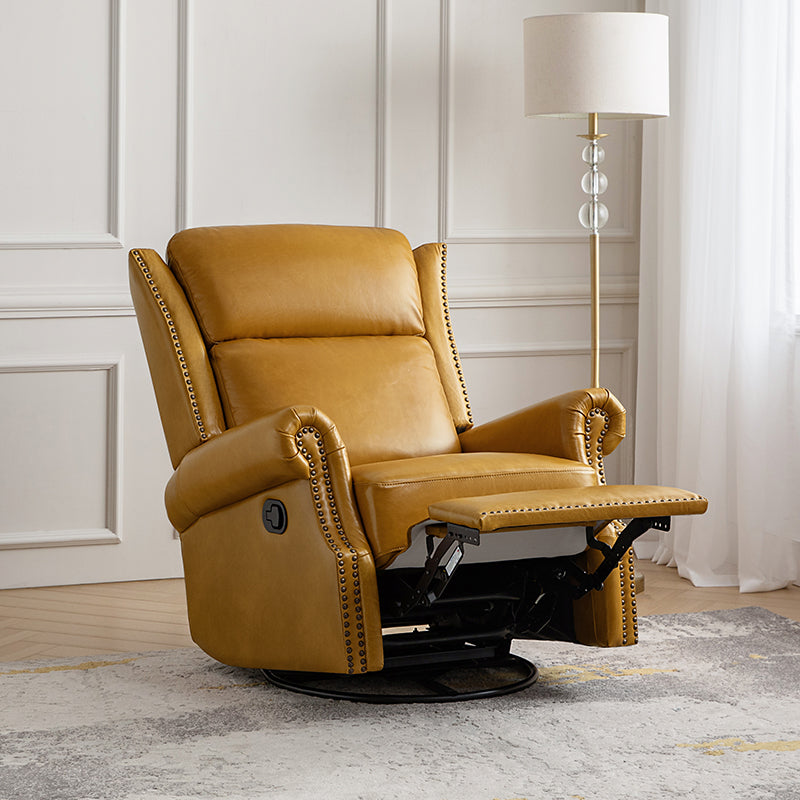 Martina Genuine Leather Manual Swivel Glider Recliner Chair - Comfortable Living Room Seating for Relaxing, Reading & Nursing