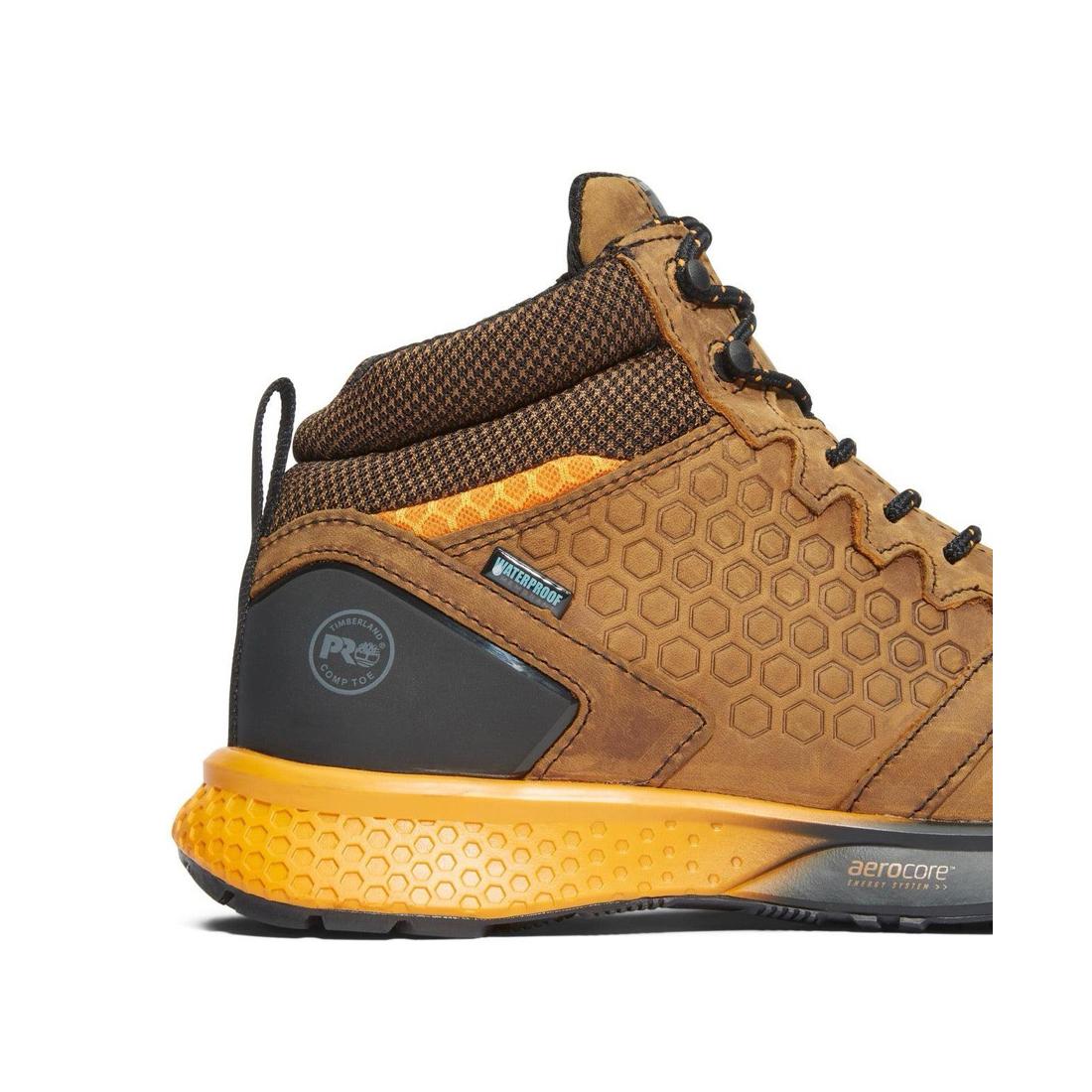 Reaxion Composite Toe Waterproof Work Boots for Men - Brown/Orange Safety Shoes for Construction, Hiking & Outdoor Work