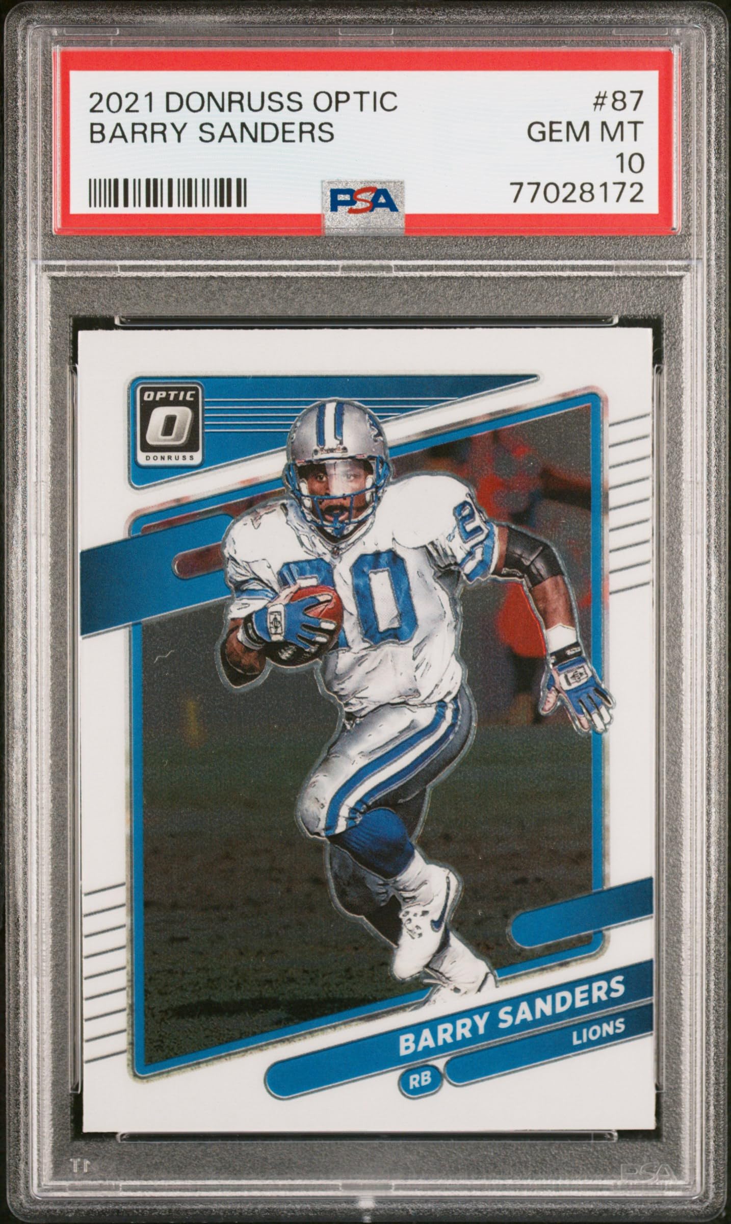 2021 Panini Donruss Optic Barry Sanders #87 Football Card PSA 10 Gem Mint - Perfect for NFL Collectors, Sports Memorabilia Displays & Investment Portfolios