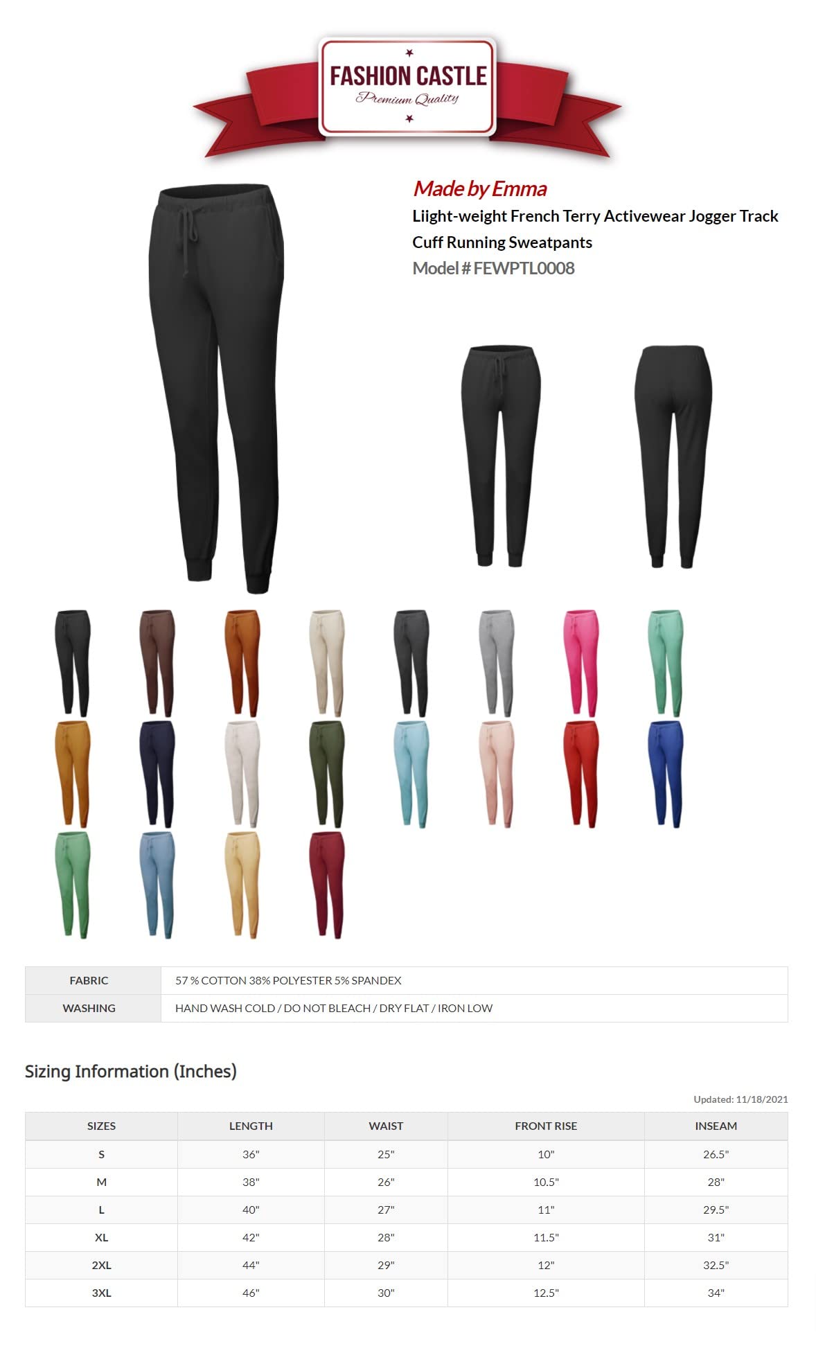 Emma Women's Lightweight French Terry Jogger Sweatpants with Track Cuff - Comfortable Running & Lounge Activewear for Yoga, Gym & Casual Wear