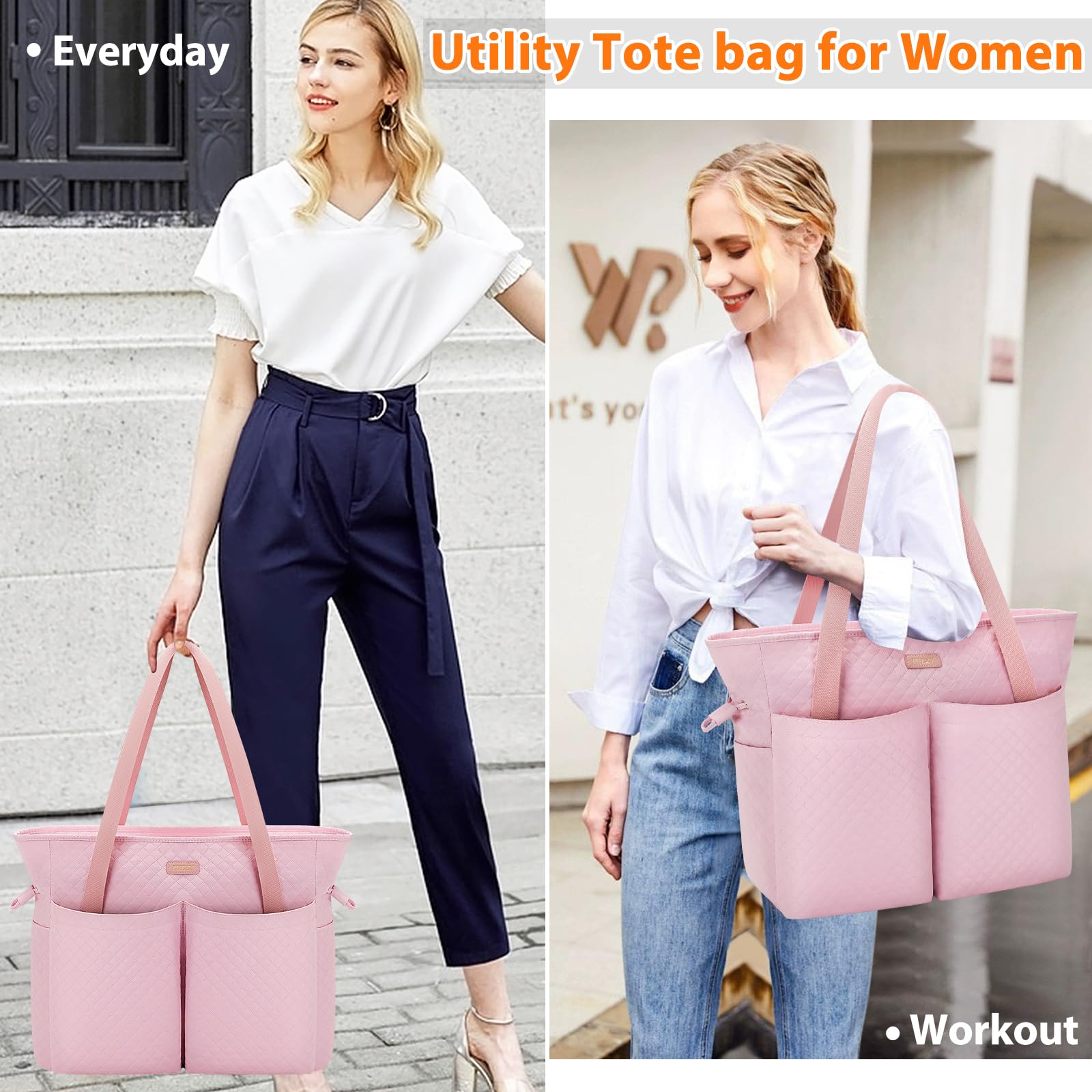 ITIEZY Large Utility Tote Bag for Women - 15/18 Pockets with Zipper Compartment - Durable Work Tote for Teachers, Nurses & Professionals - Perfect for Office, Hospital & Everyday Use
