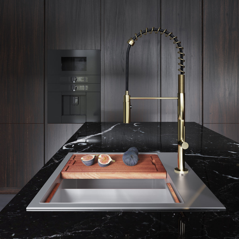 Brushed Gold Single Handle Pull Down Kitchen Faucet - Modern Chalet Design for Easy Dishwashing & Cooking | Perfect for Farmhouse & Contemporary Kitchens