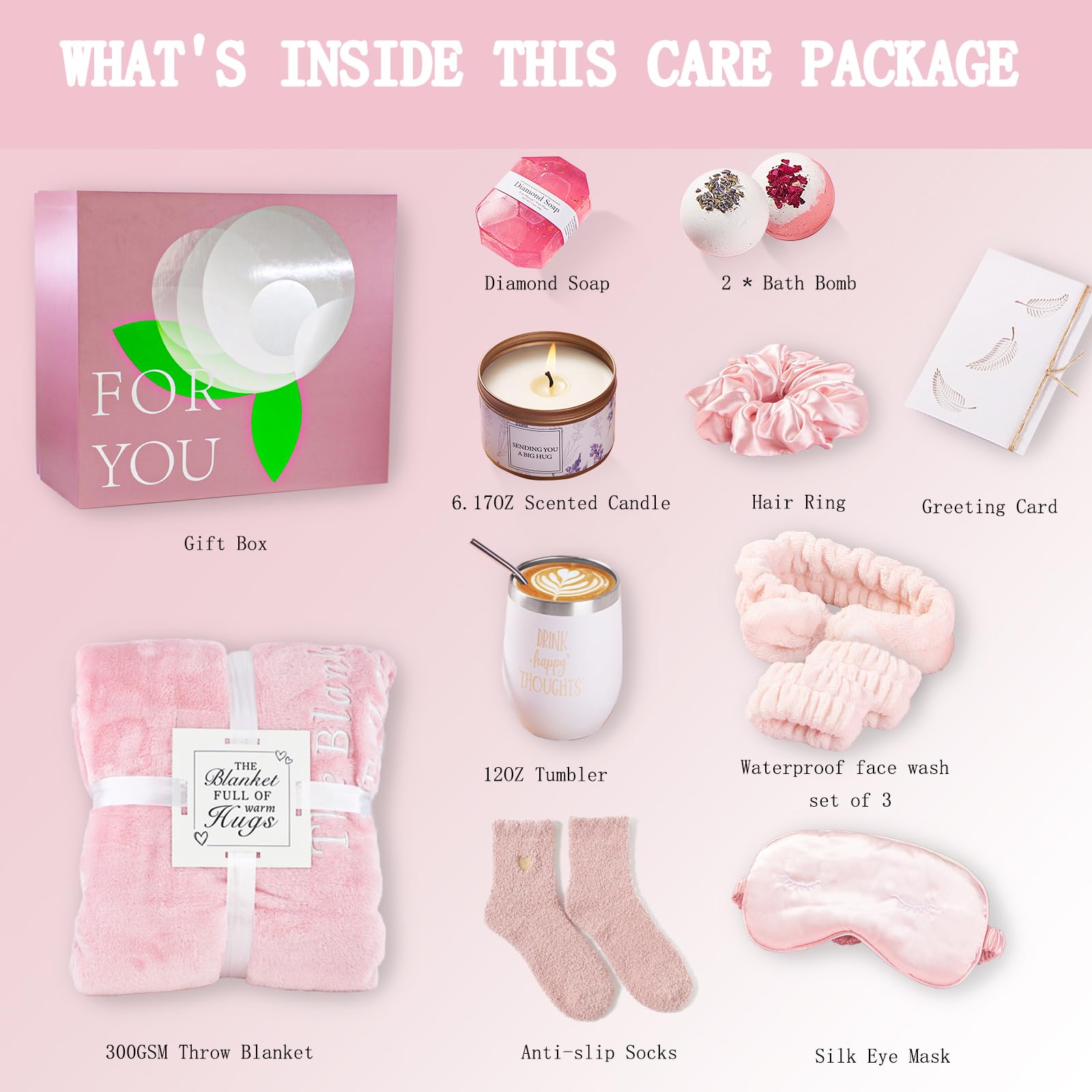 11-Piece Spa Gift Basket for Women - Luxury Flannel Blanket & Tumbler Set - Birthday, Get Well Soon, Self Care & Valentine's Day Gift Ideas - Perfect for Relaxation, Recovery & Special Occasions