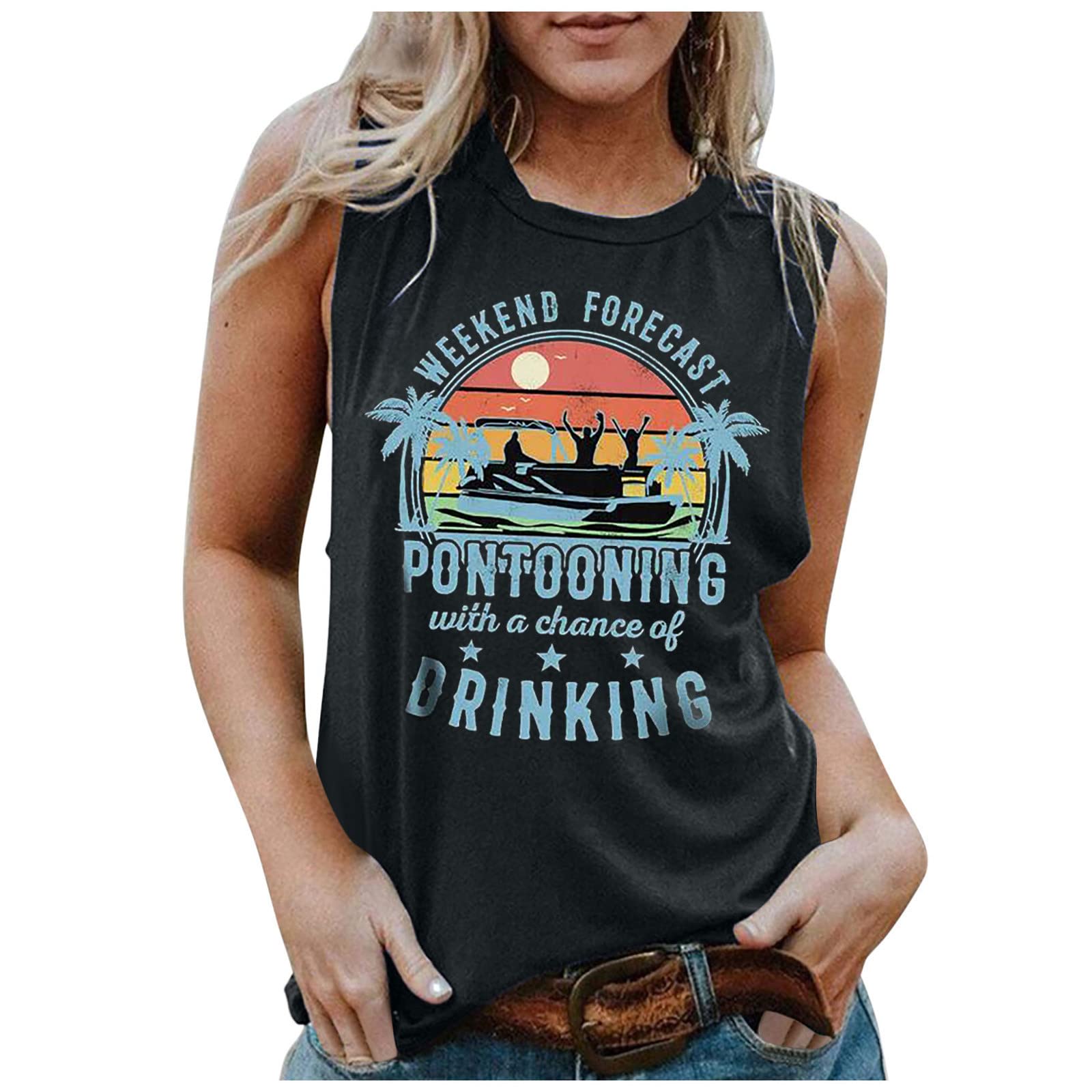 Vintage Printed Women's Summer Tank Tops - Loose Fit Crewneck Sleeveless Casual Shirts for Weekend Outings, Beach Trips & Music Festivals