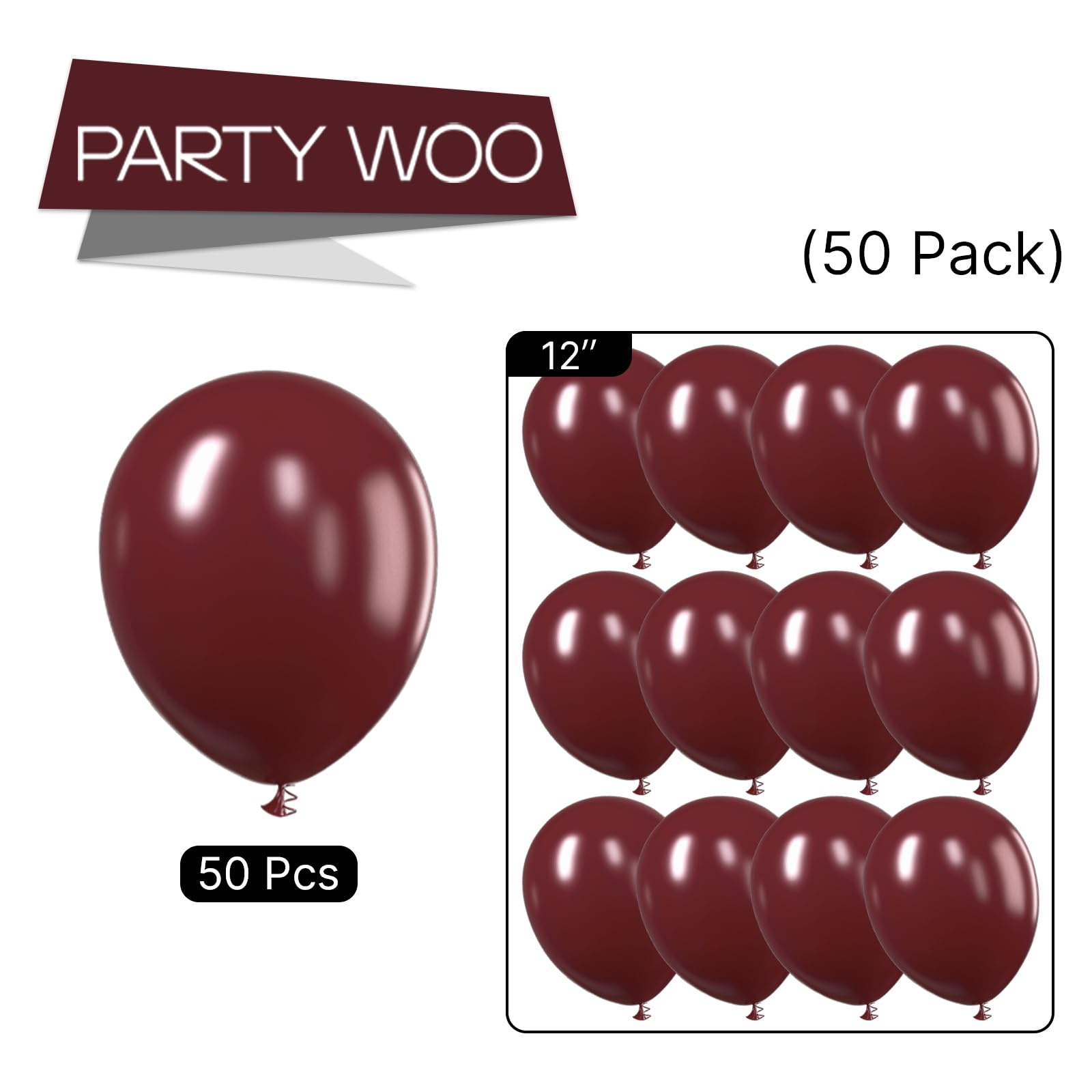 PartyWoo Retro Red Balloons - 50 Pack 12 Inch Burgundy Balloons for Garland & Arch Decor | Perfect for Birthday, Wedding, Baby Shower & Party Decorations | Elegant Maroon Balloons for Festive Events & Home Celebrations