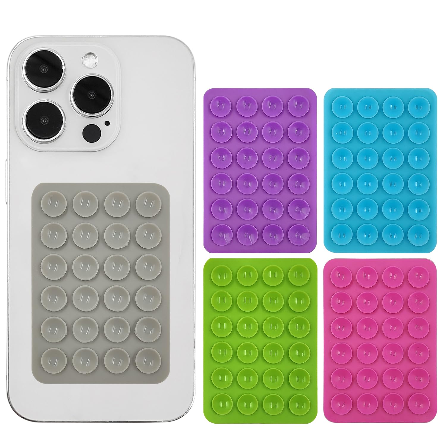 5pcs Suction Cup Phone Mount - Silicone Adhesive Double Sided Phone Holder for iPhone & Android - Hands-Free Shower, Mirror, Car, Videos & Selfies - 5 Colors - Perfect for Driving, Bathroom, Gym & Outdoor Activities