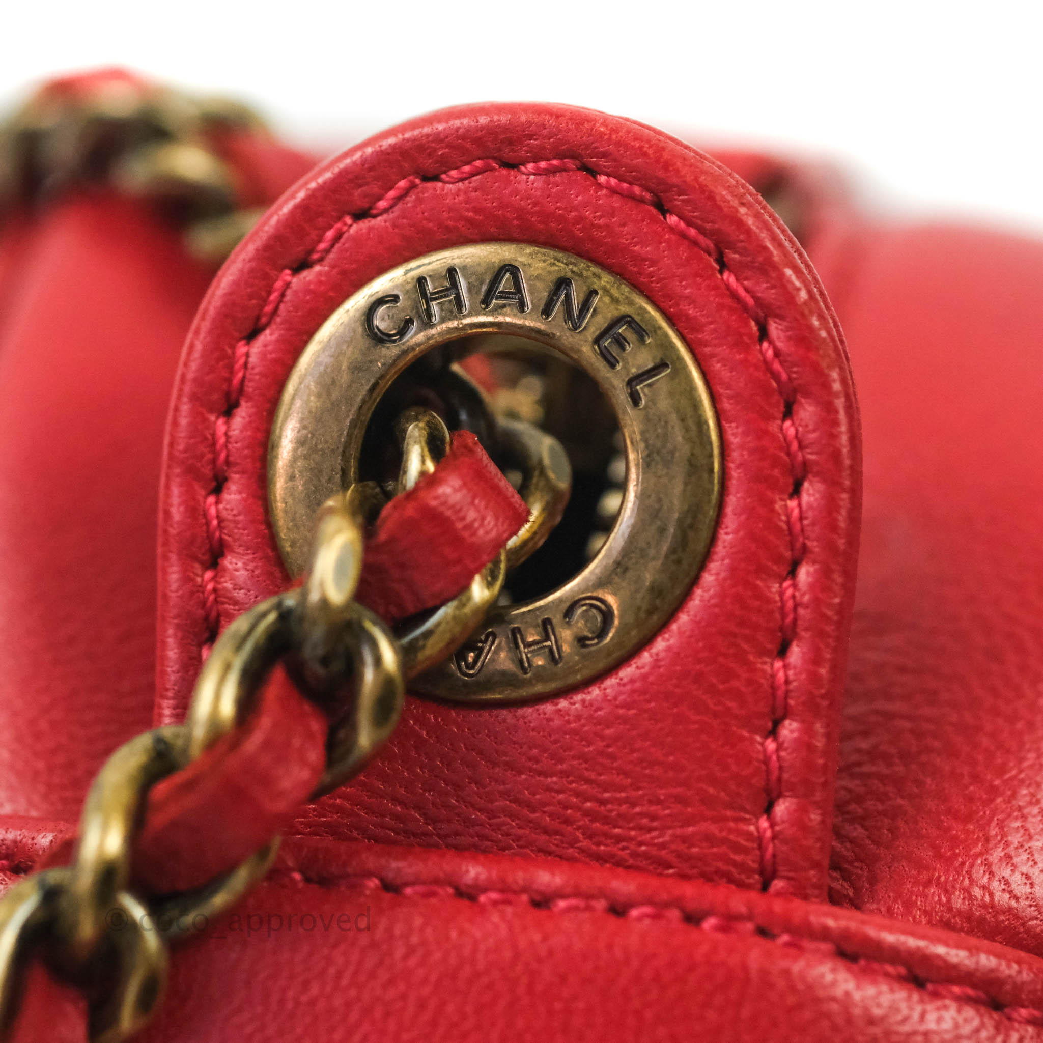 Chanel CC Red Crossbody Camera Bag with Aged Gold Hardware - Stylish and Compact for Everyday Use, Travel, and Special Occasions
