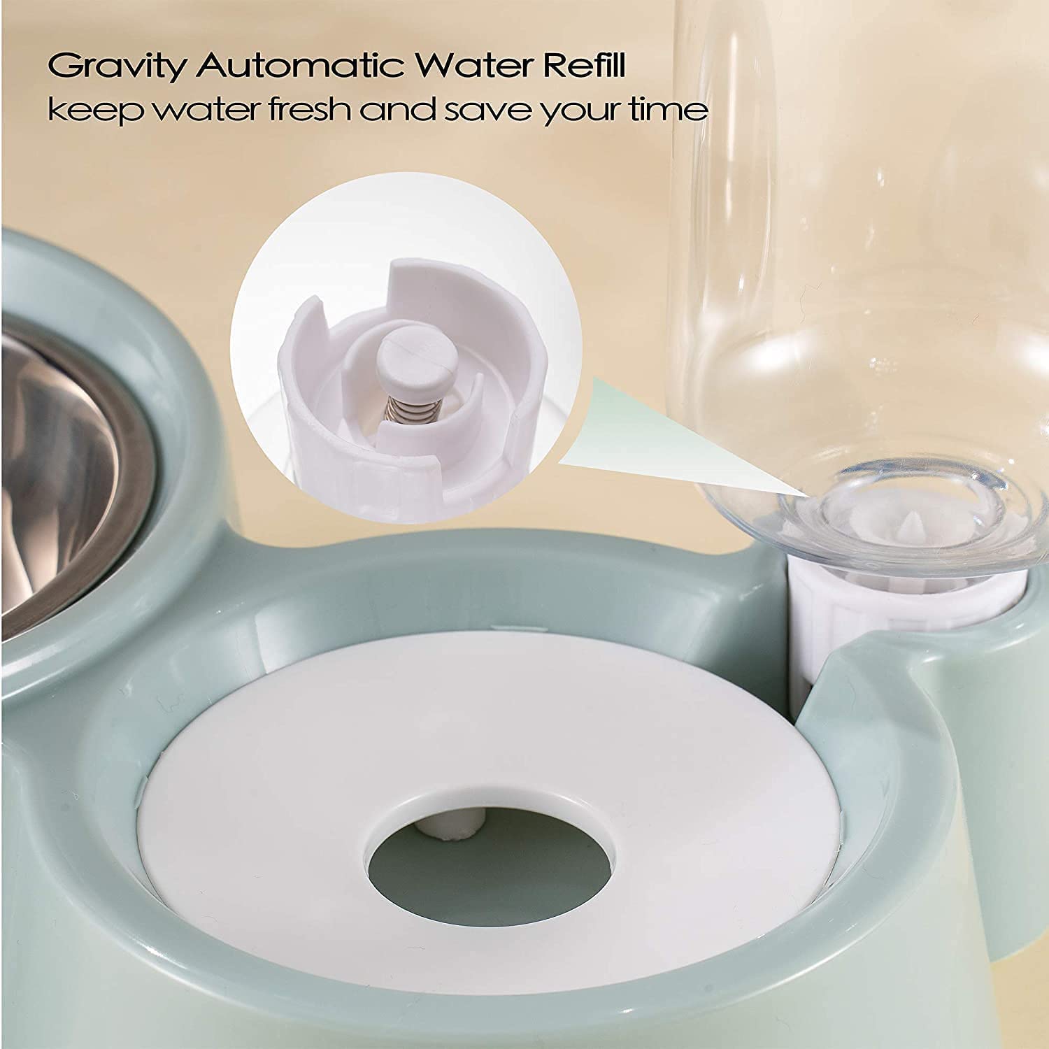 NESTIC Double Bowls for Dogs & Cats - Stainless Steel Pet Food and Water Bowl Set with Detachable Bowls & Automatic Water Dispenser - Perfect for Home, Travel, and Outdoor Use
