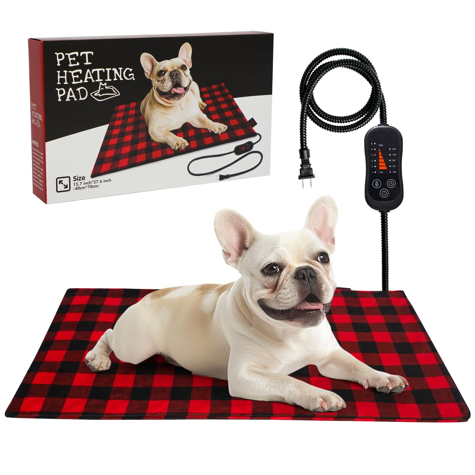 Waterproof Heated Dog Bed - Adjustable Temp & Timer for Small/Medium Pets - Indoor & Outdoor Use