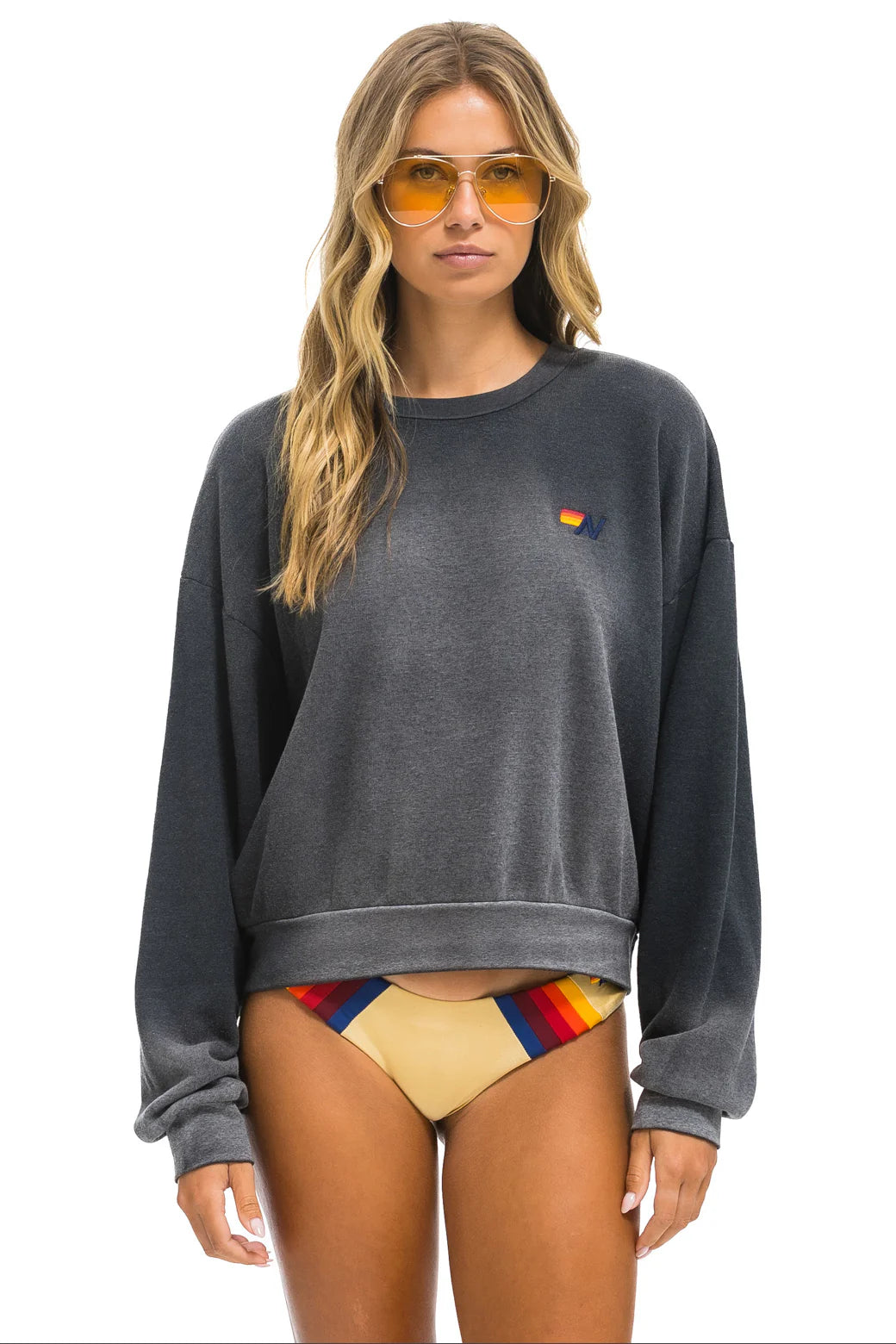 Aviator Nation Essential Crew Sweatshirt - Relaxed Fit Faded Smoke Color | Casual Streetwear for Men & Women | Perfect for Lounging, Travel & Everyday Wear