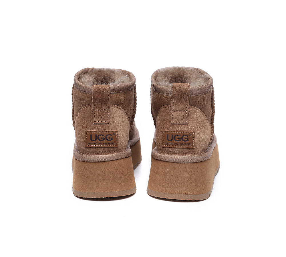 Australian Shepherd® UGG Boots - Genuine Sheepskin Wool Ankle Boots for Women, Ultra Mini Platform Winter Boots - Perfect for Cold Weather, Indoor Comfort & Casual Outfits