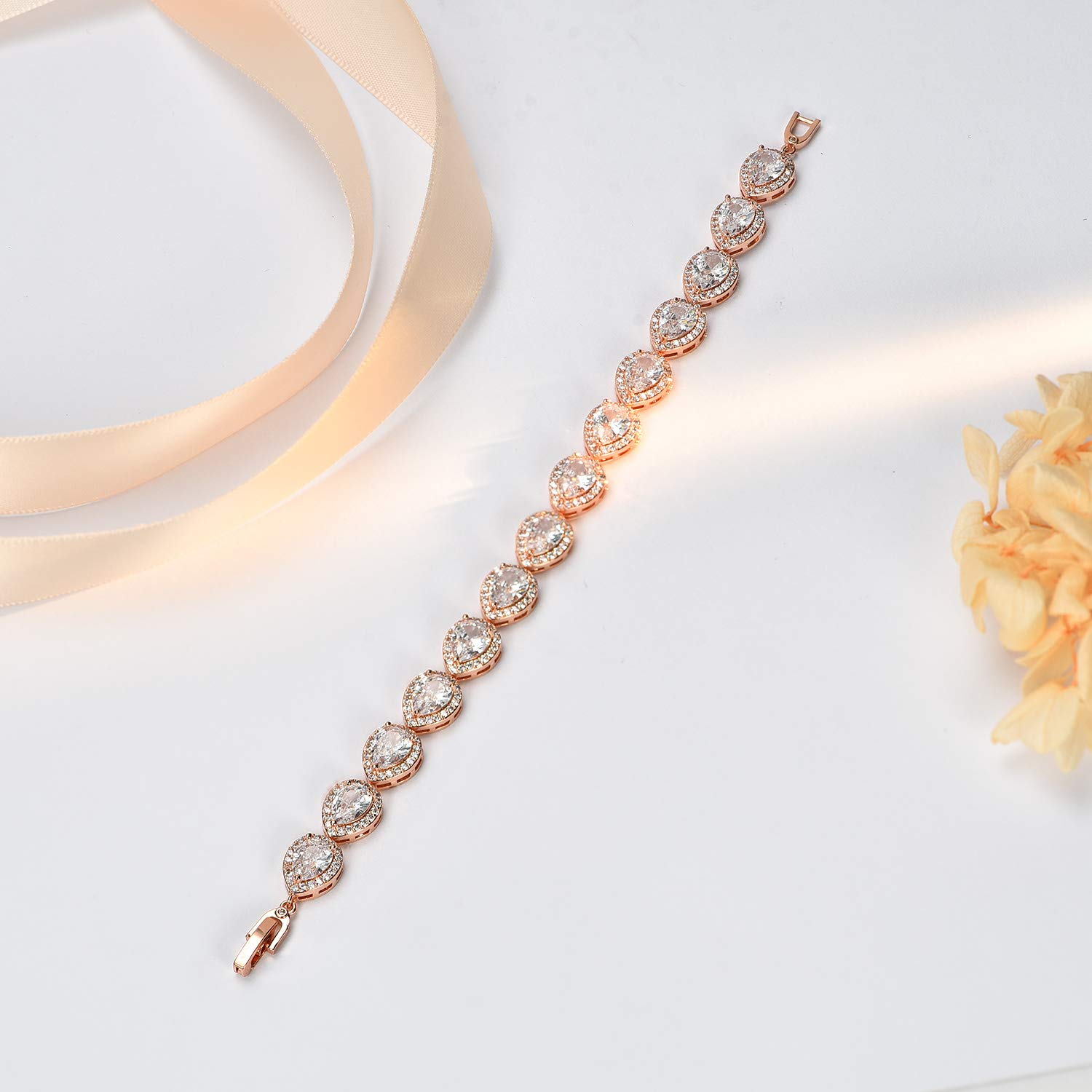 SWEETV Teardrop Wedding Bracelet for Women - Crystal Rhinestone Cubic Zirconia Tennis Bracelet - Elegant Bridal Jewelry for Wedding, Prom, Anniversary & Special Occasions