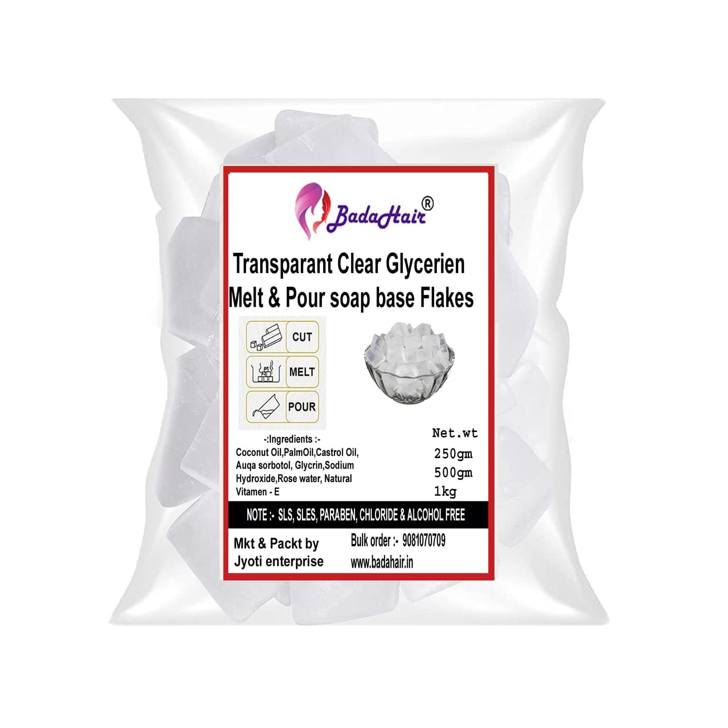 BADA HAIR 1KG Transparent Glycerin Soap Base Flakes for DIY Soap Making | Melt & Pour Organic Natural Vegan Soap Base | Moisturizing Skin Care, Handmade Soap Crafts, Homemade Gifts | Perfect for Bath, Spa, and Relaxation at Home