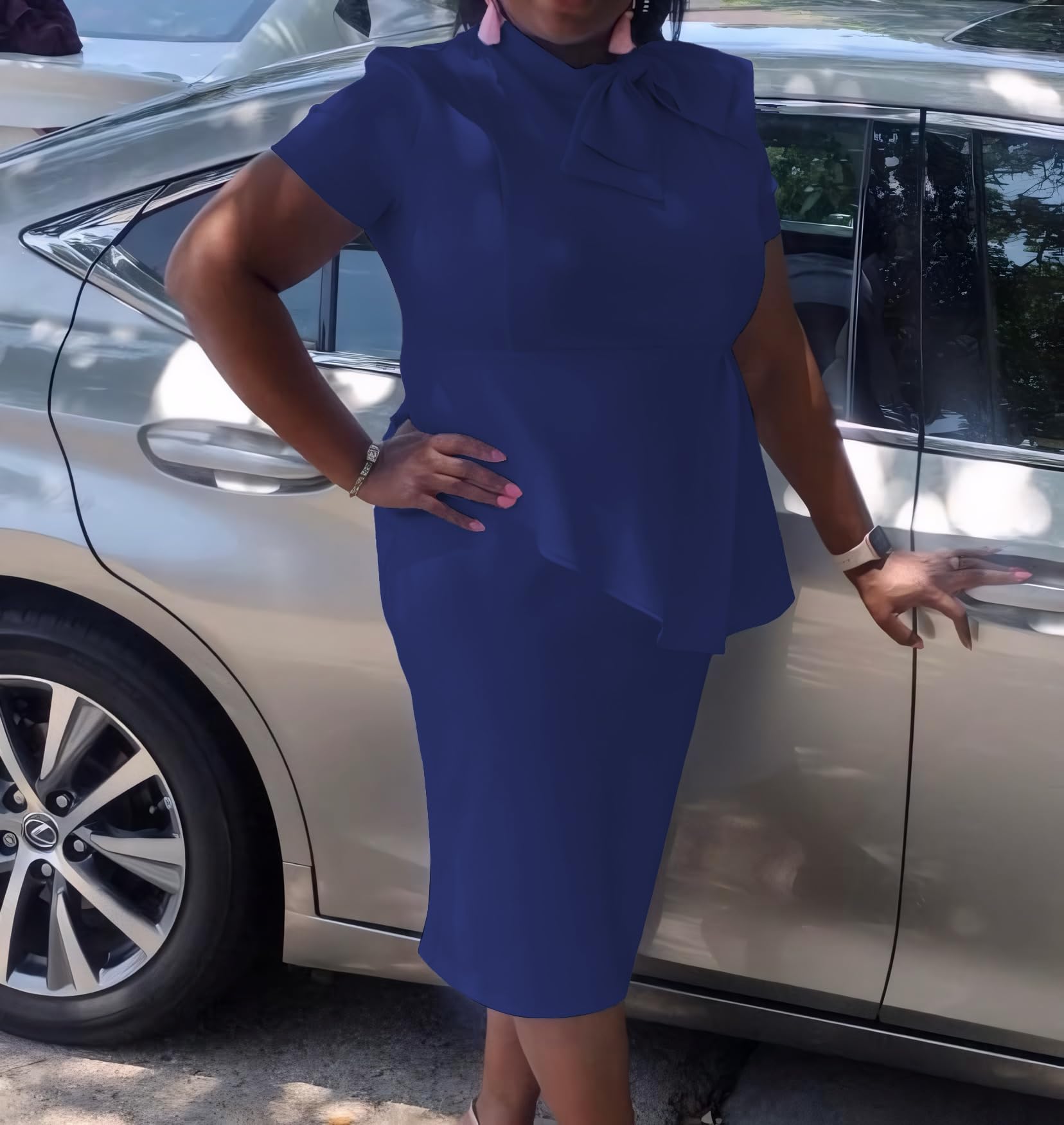 TOPONSKY Women's Ruched Peplum Maternity Dress with Bow - Elegant Tea Party & Church Formal Wear for Special Occasions