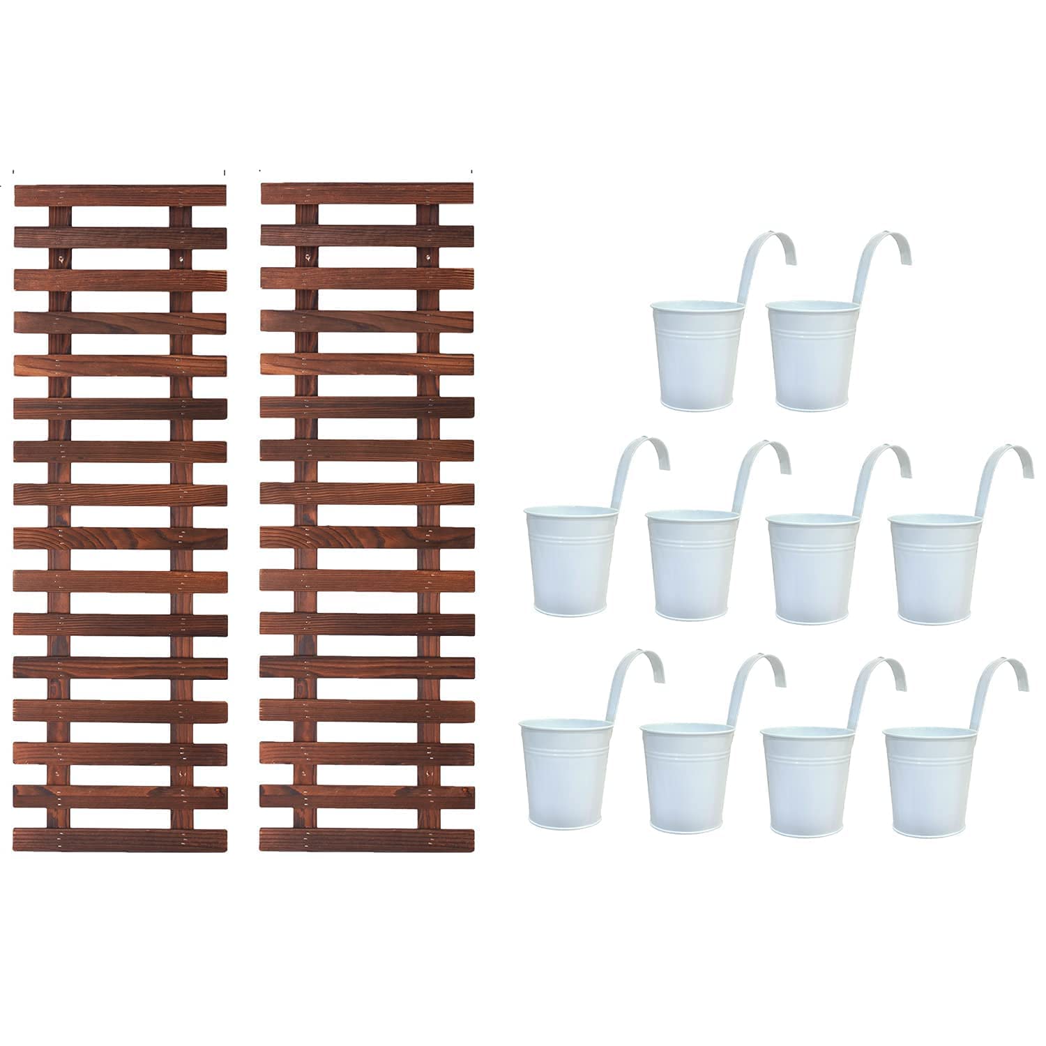4 Inch Metal Hanging Pots with 2 Wooden Plant Holders - Vertical Garden Kit for Herbs, Flowers & Indoor Plants | Perfect for Balcony, Patio, Kitchen & Home Decor (White)