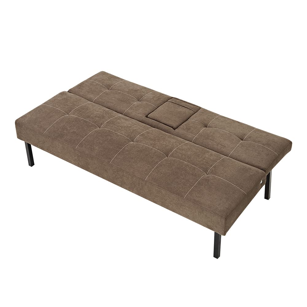 Panana 3-Seater Convertible Futon Sofa Bed - Click Clack Recliner Couch with Fabric Upholstery for Living Room, Guest Room & Small Spaces (Brown) | Multi-Functional Sleeper Sofa for Apartments, Dorms & Studio Living