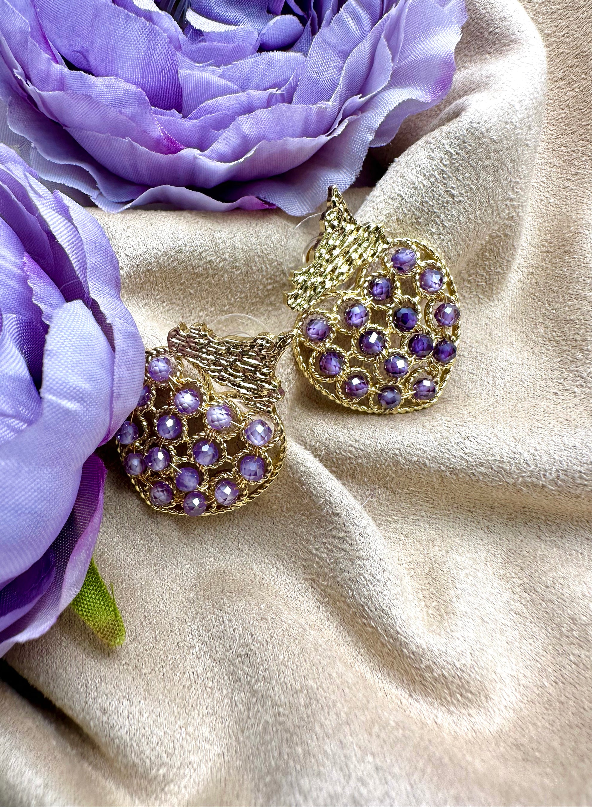 Strawberry-Shaped Amethyst Statement Earrings for Women | Elegant Purple Gemstone Jewelry | Perfect for Parties, Weddings & Special Occasions
