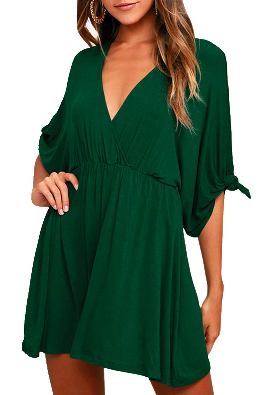 Meenew Women's Summer Casual Loose Tunic Swing Dress - V Neck Short Sleeve Vacation Beach Dress for Travel, Party & Outdoor Activities