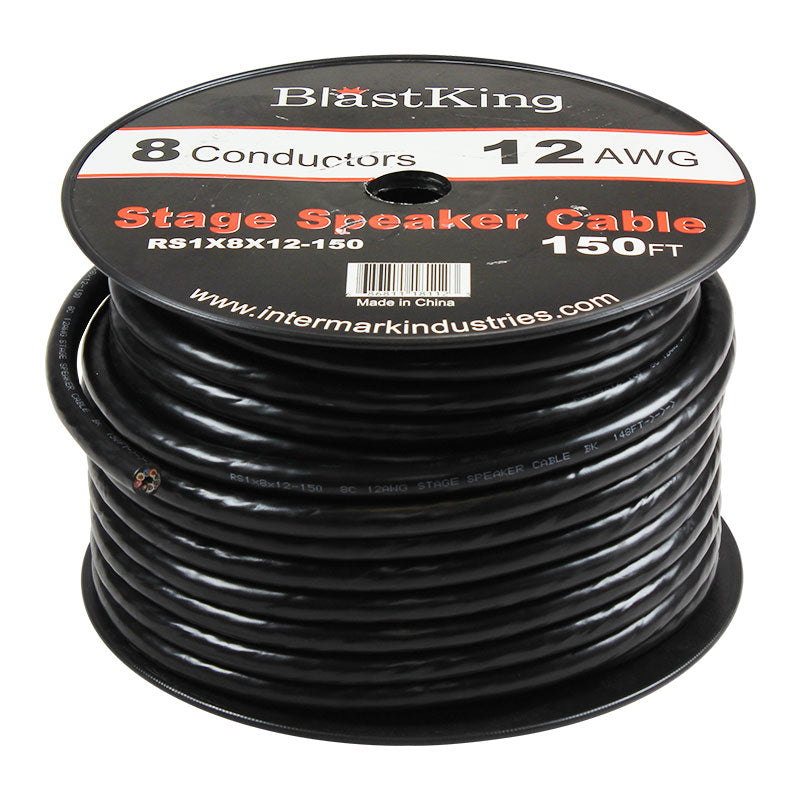 Blastking RS1X8X12 150ft 12 AWG 8-Conductor Speaker Cable - High-Quality Audio Wire for Home Theater, Studio, and Live Sound Systems